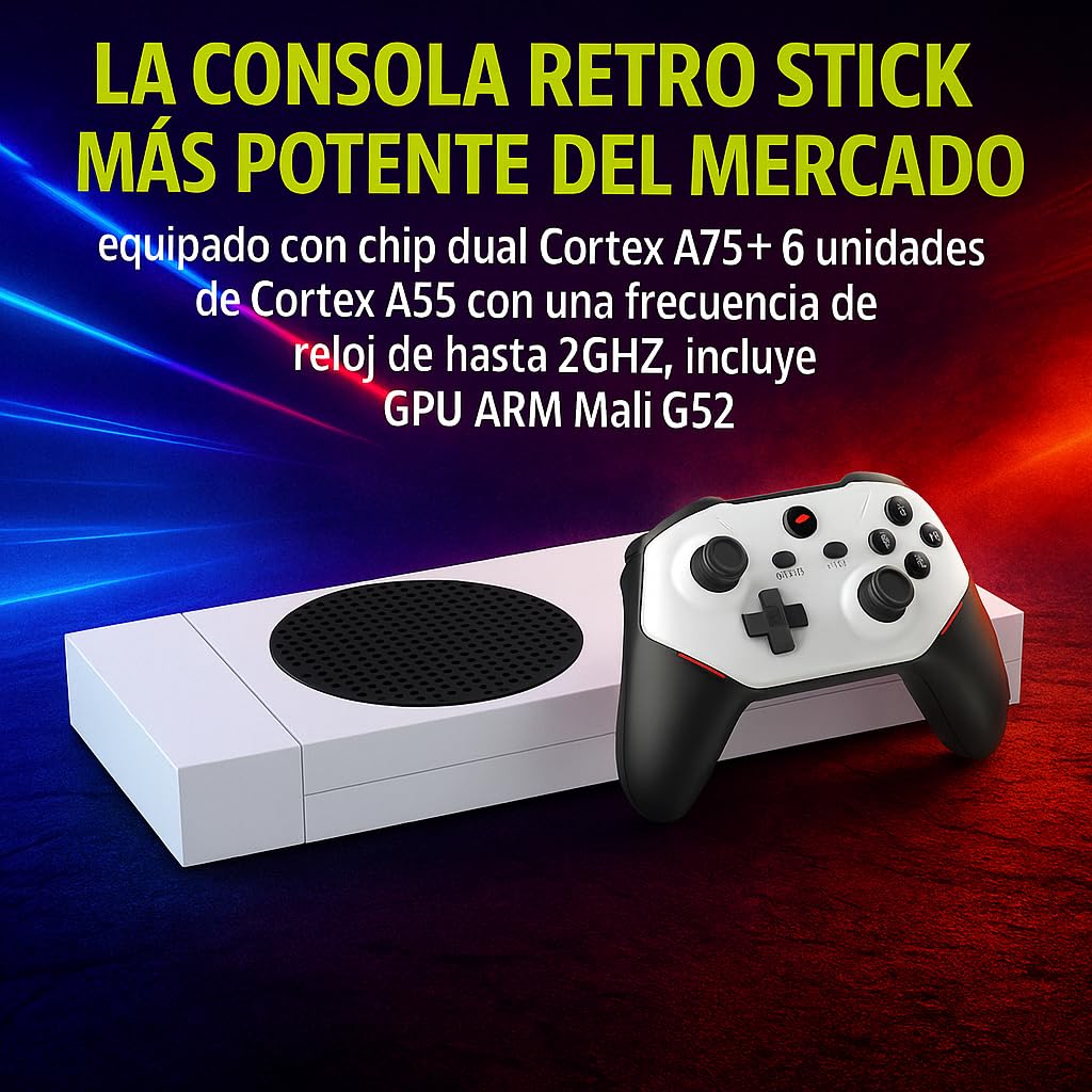 Consola Retro PS 2 Stick HDMI con 20,000+ Titulos, La más potente con soporte hasta PS-2, Gamepads con Iluminados, Octa-Core, 2GB RAM, SD de 128GB, Incluye +30 Sistemas