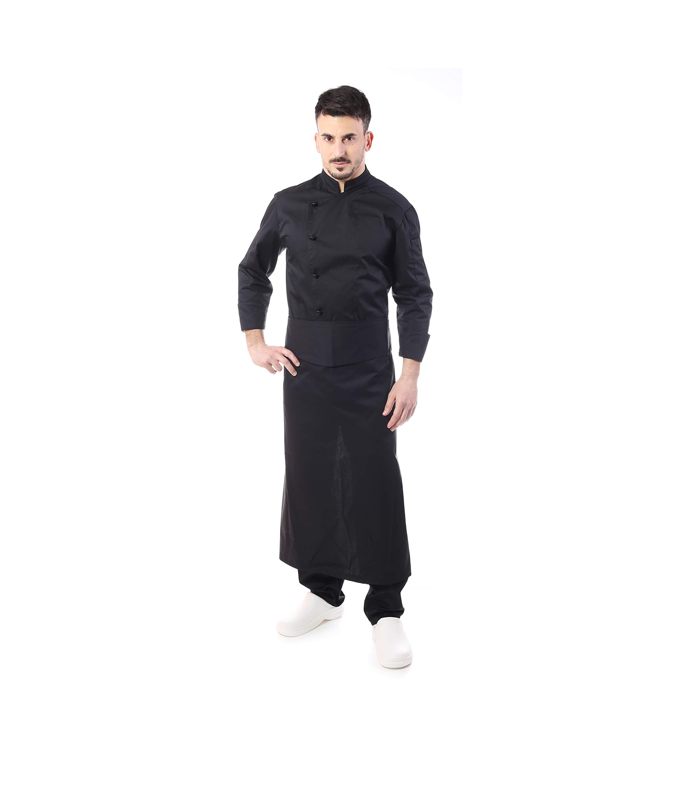 Ricamo Gratuito - Completo Cuoco e Chef Nero - Uomo - 4 PZ - Giacca, Pantalone, Davantino e Bandana - Divisa per Cucina e Ristorante - Made in Italy