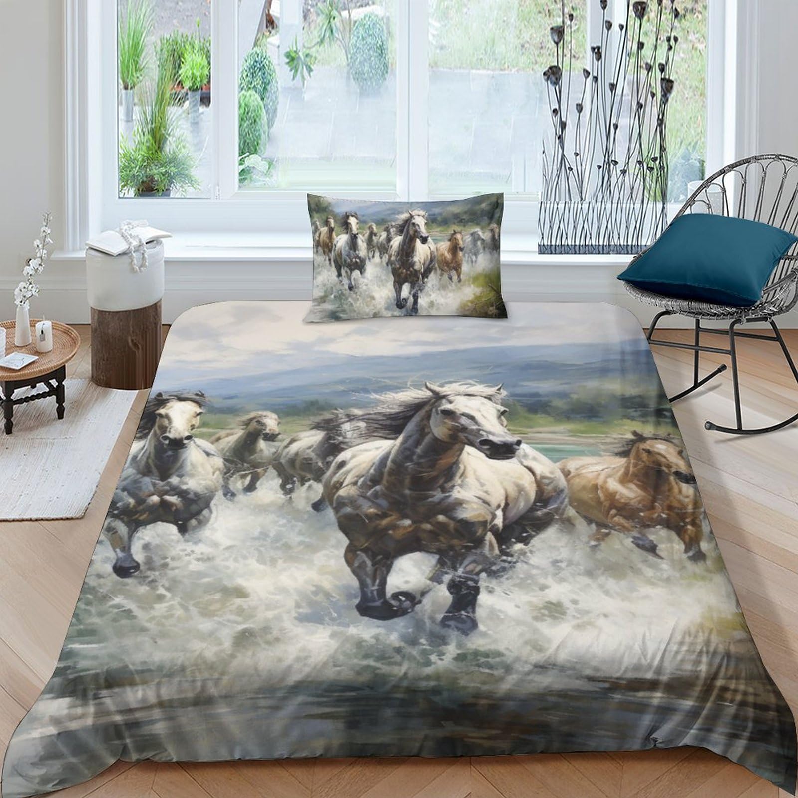 Housse de couette motif cheval SCOOVY parure lit microfibre cadeau ado