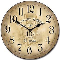 Laundry Room Wall Clock Vintage Wooden Round Clock Wall Decor 10 Inch Battery Operated Decorative photo Laundry Room Wall Clock Vintage Wooden Round Clock Wall Decor 10 Inch Battery Operated Decorative