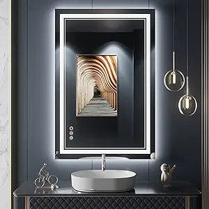 24x36 Inch LED Bathroom Mirror wiht Lights, Backlit and Front Lighted Bathroom Mirror,Anti Fog, Dimmable LED Vanity Mirror
