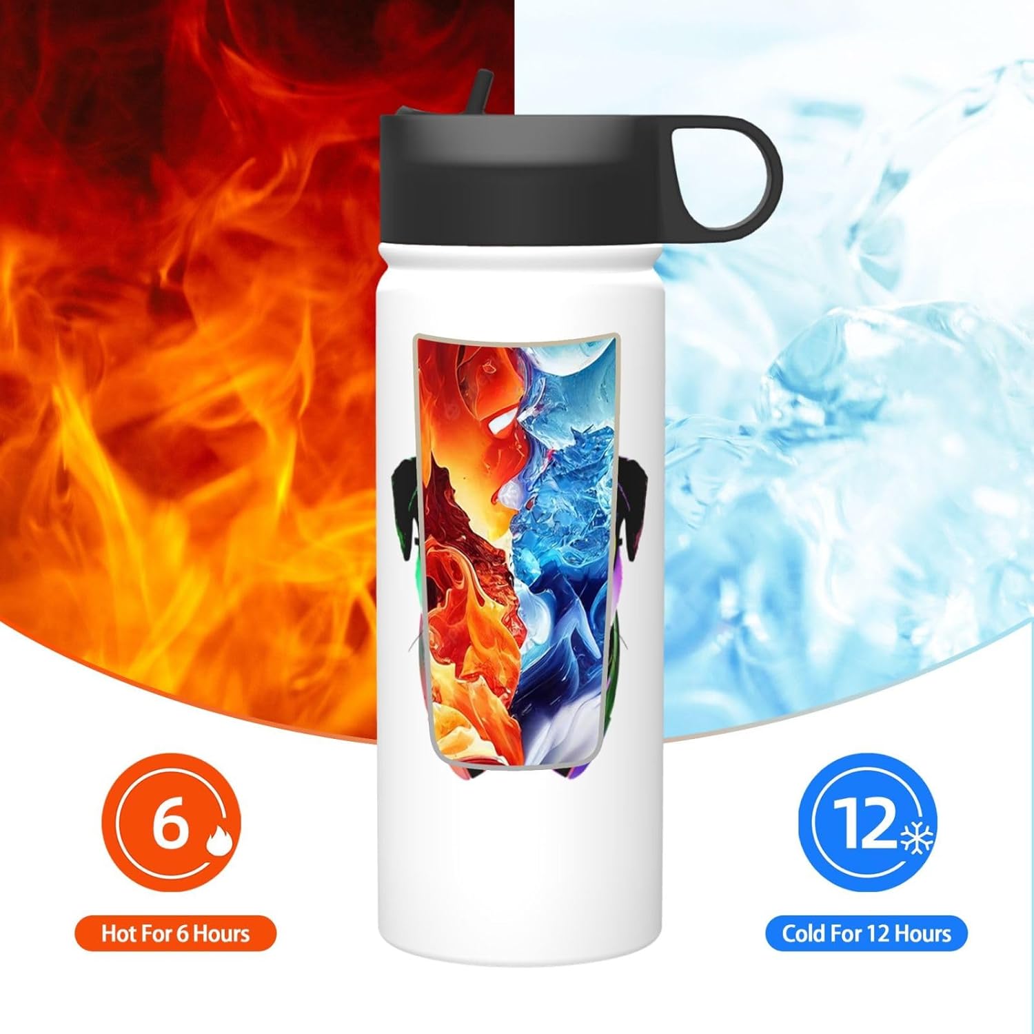 音楽を愛する パグ 犬 水筒 スポーツボトル 魔法瓶 ステンレス 断熱ポット 保温保冷 500ml 直飲み ストロー付き 携帯便利