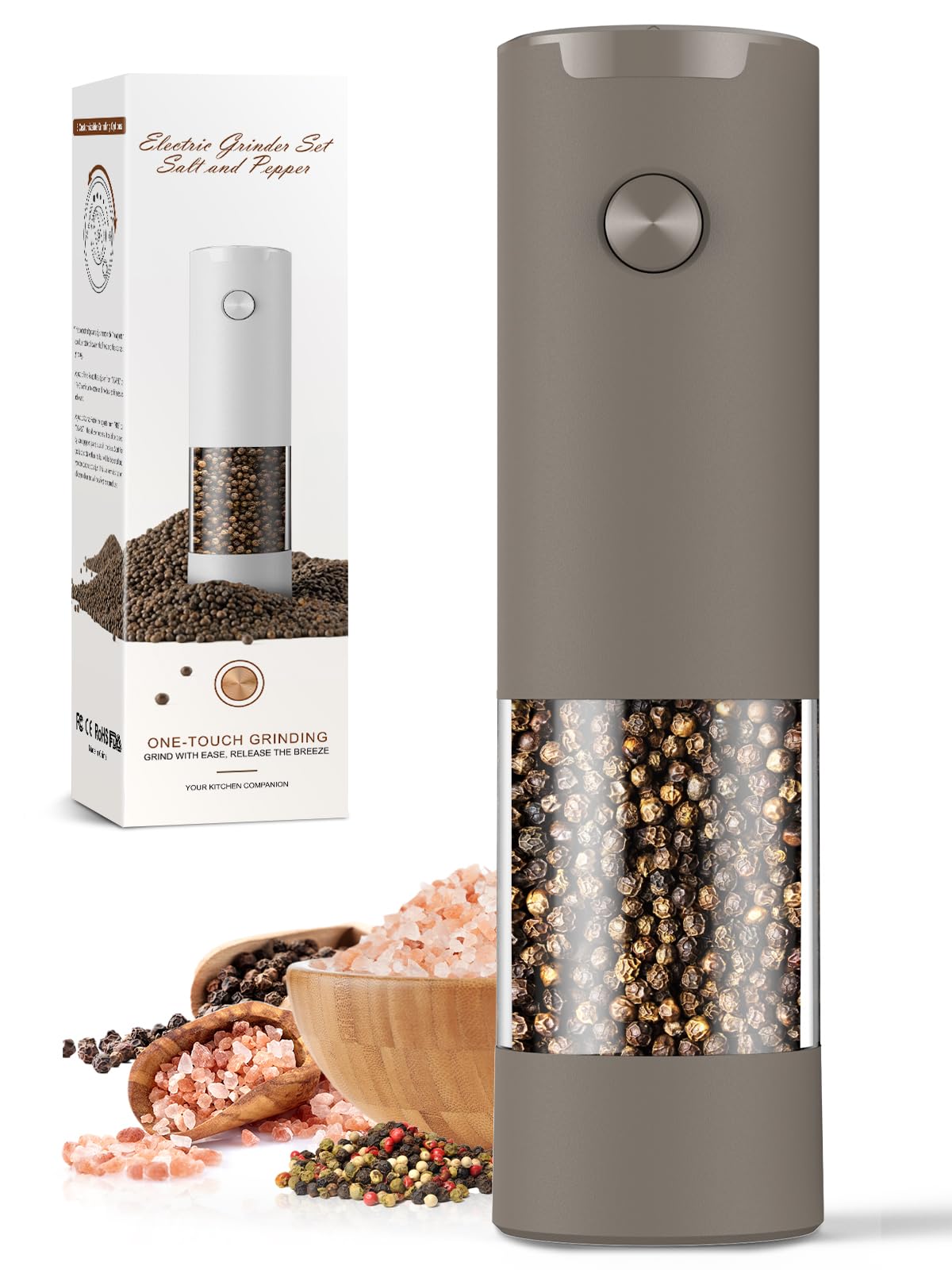 1 Pack Salt and Pepper Grinder-Automatic Adjustable Coarseness Pepper Grinder Shakers Set Kitchen Products, Anniversary Ideas Gifts for Men
