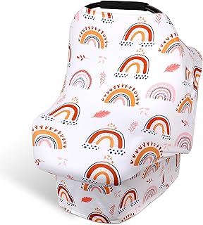 Rquite All-in-1 Car Seat Cover Baby, Carseat Covers for Girl Boy, Stretchy Soft Infant Car Seat Cover, Multi-use Baby Carrier Cover, Car Seat Canopy, Stroller Sun Shade, Nursing Breastfeeding Cover