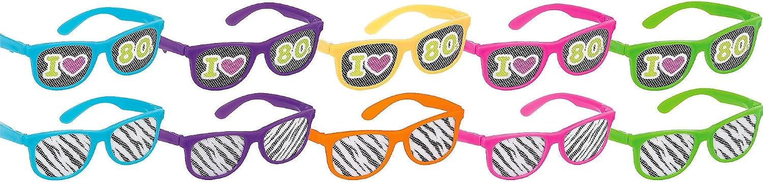 amscan 250241 Awesome 80's Party Assorted Color Glasses with Printed Lenses Accessory (1 Piece), One Size, Multicolor