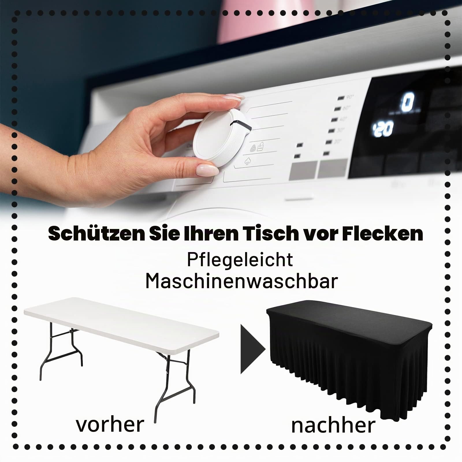Spandex Tischröcke 1.8 m für rechteckigen Tisch, Tischabdeckung für 1.8 m Tisch mit Rock, taillierte rechteckige dehnbare Tischdecke für Hochzeit, Party, Ausstellungen, Handwerk,Schwarz
