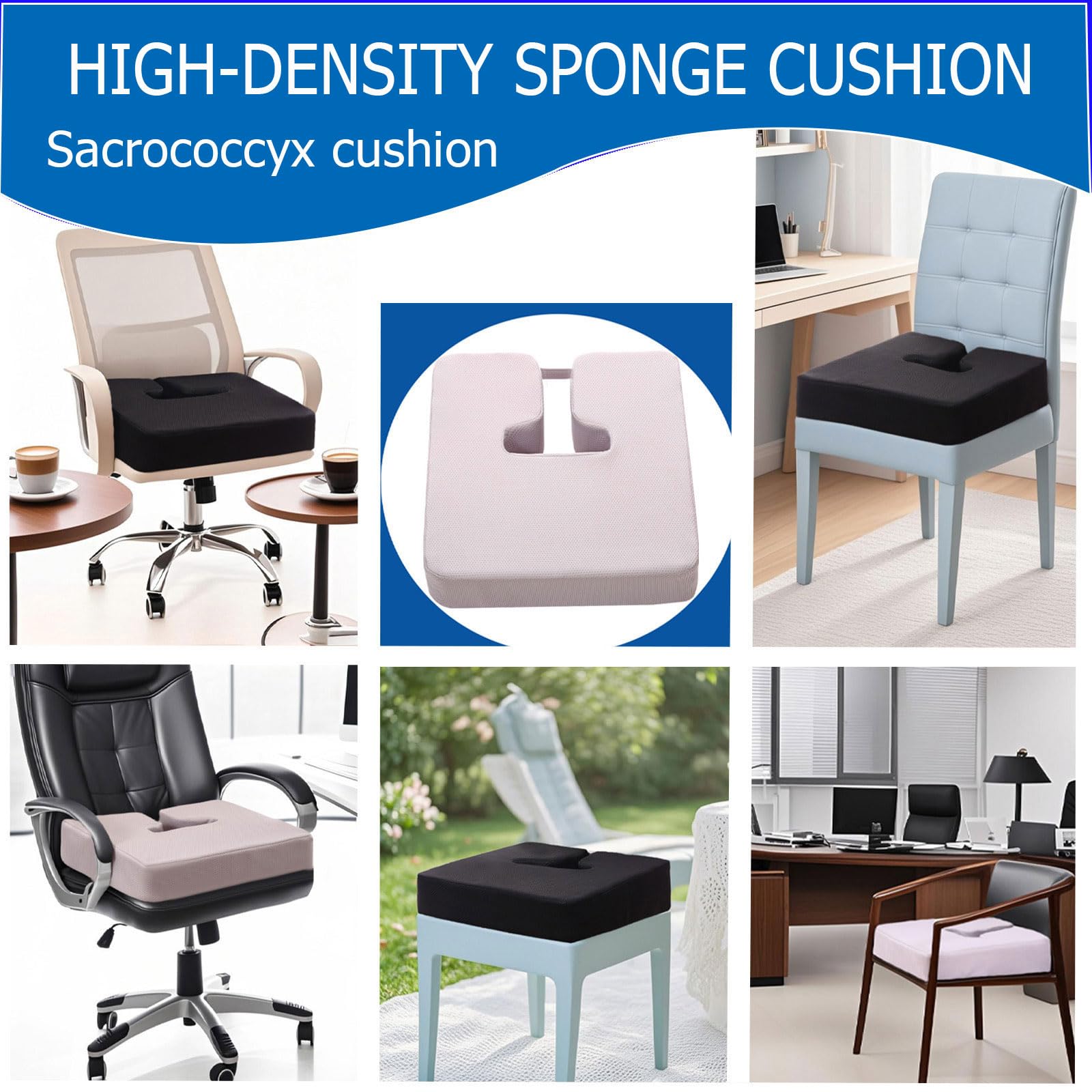 Cojín de asiento extra grueso para silla de oficina, almohadillas para respaldo y cadera, cojín antideslizante para largas horas en sillas de ruedas, coches y sillas de comedor.