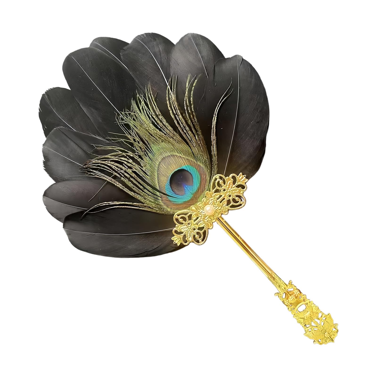Tsophreniq Delicate Peacocks Feathered Handheld Fan Photography Stay Perfect for Chinese Clothes Cosplay and Stage Elegant Hand