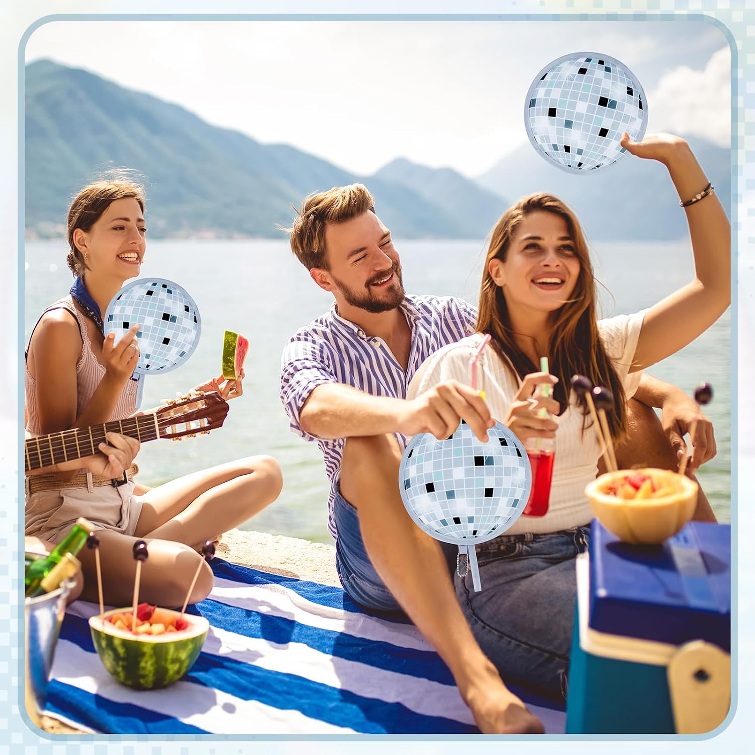 12 Pcs Disco Round Foldable Hand Fans, Disco Styles Handheld Compact Cooling Fans, Multi-Role Round Fans with Pocket for Outdoor Games, Party Decorations,Travel (Disco-12)