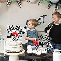 Vista 6 de Decoración de pastel de auto de carreras para decoración de fiesta de cumpleaños con temática de autos, auto de carreras, dos fiestas de cumpleaños