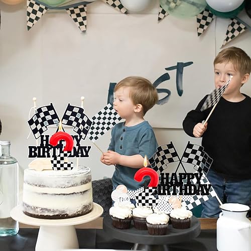 Miniatura 6 de Decoración de pastel de auto de carreras para decoración de fiesta de cumpleaños con temática de autos, auto de carreras, dos fiestas de cumpleaños