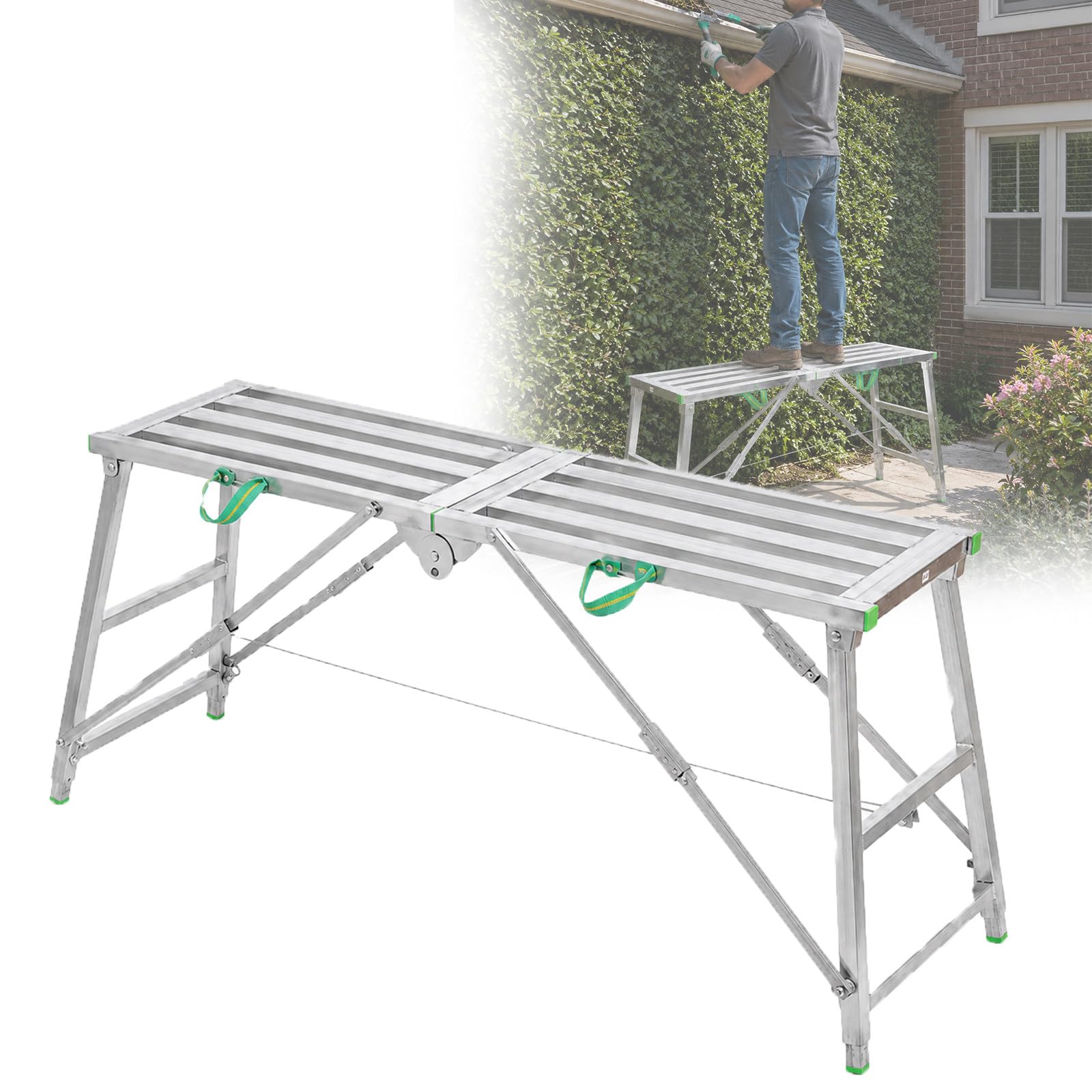 Piattaforma rialzata 300 kg, ponteggio a 4 Livelli Regolabili, scaletta in Ferro galvanizzato, Base Antiscivolo per Professionisti e hobbisti 180cm