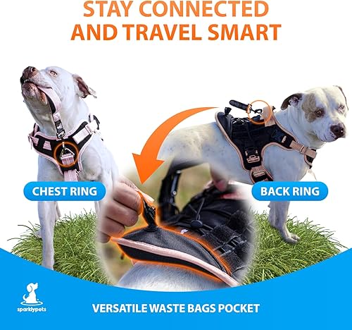 Miniatura 5 de SparklyPets Arnés para perro sin tirones para perros medianos y grandes, arnés resistente con asa y bolsillo para bolsa de excrementos, arnés
