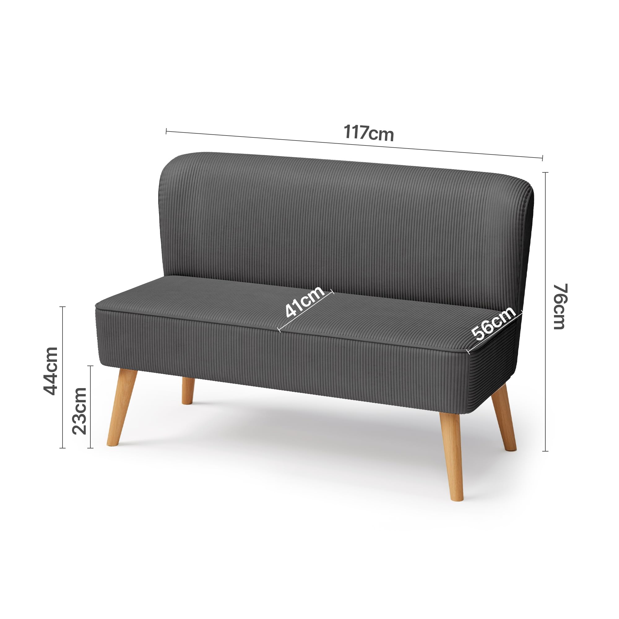 Sofá de 2 Plazas, Pequeño Loveseat con Tapizado de Aspecto Terciopelo Acanalado, Sofá Compacto Que Ahorra Espacio para Dormitorio, Salón, Apartamento, 117x56x76cm, Gris