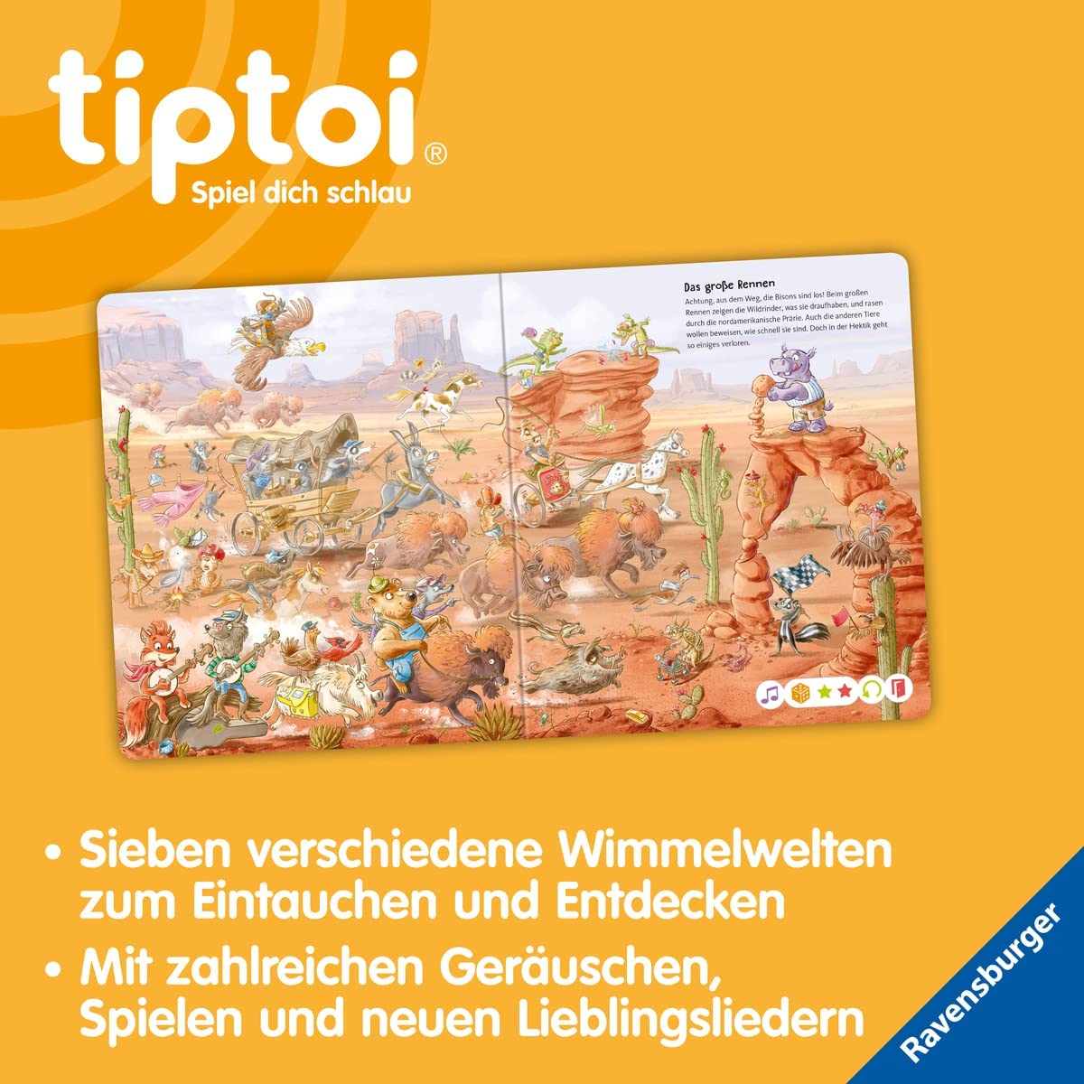 Ravensburger tiptoi książka - Wielka podróż z okaleństwem zwierząt + mapa świata dla dzieci | 4-7 lat