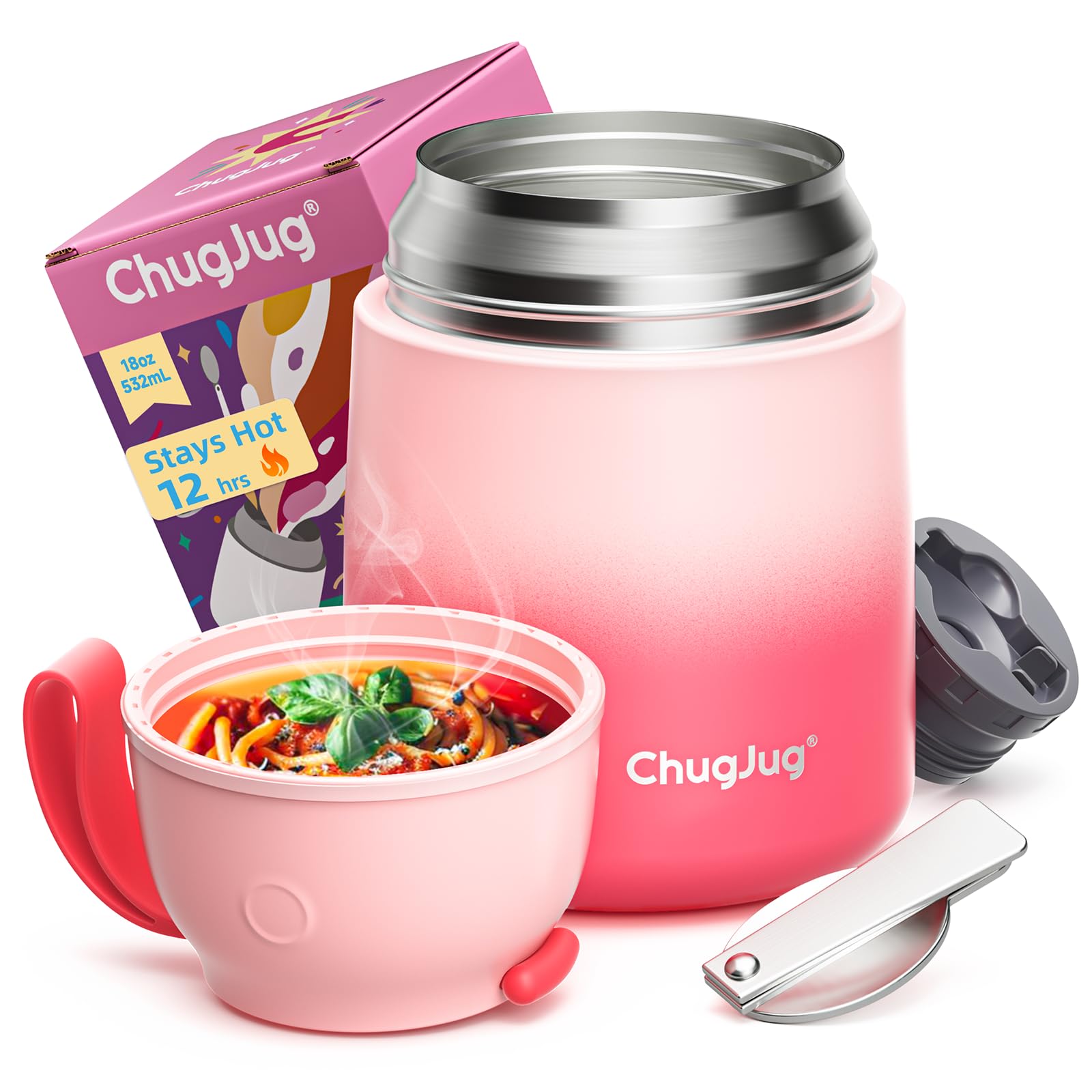 ChugJug Thermo for Hot Food for Adults Kids | Wide Mouth, 18 oz Insulated Food Jar with Spoon, Leakproof Soup Thermo for School Office Travel, Thermal