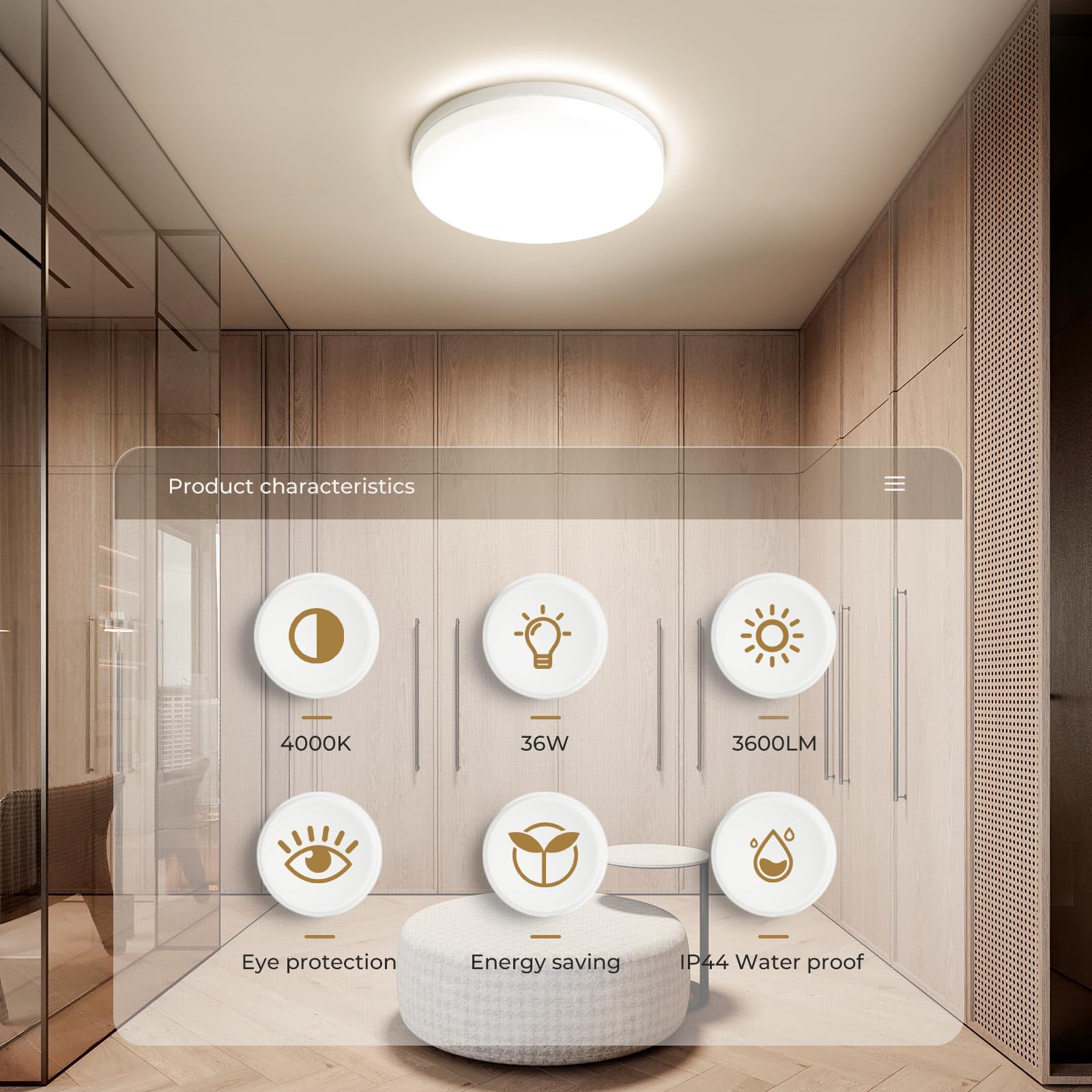 kuwork Round LED Ceiling Light 4000k, Fig. Reaccionario - Image 2