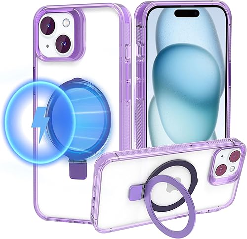 Miniatura 2 de Vaucas-CI Funda para iPhone 15 con soporte magnético, compatible con MagSafe soporte invisible transparente, delgada, a prueba de golpes, funda