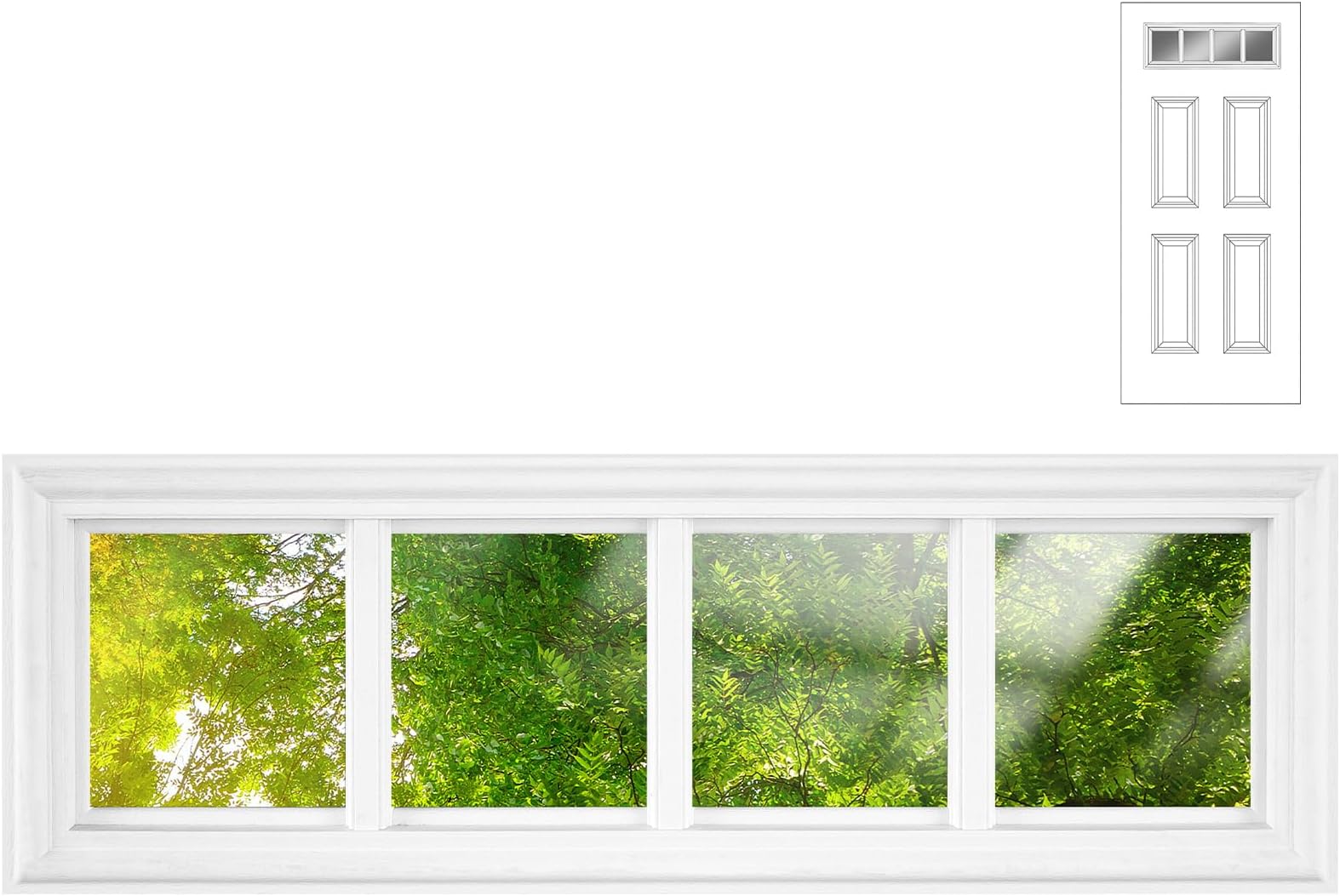 Pushglossy 24" x 8" Door Glass Inserts Low-e Double Pane White Frame in 4 Lite Pattern Modern Farmhouse Style Windows Replacement Glass Obscured Privacy for Garage Exterior Entry Door