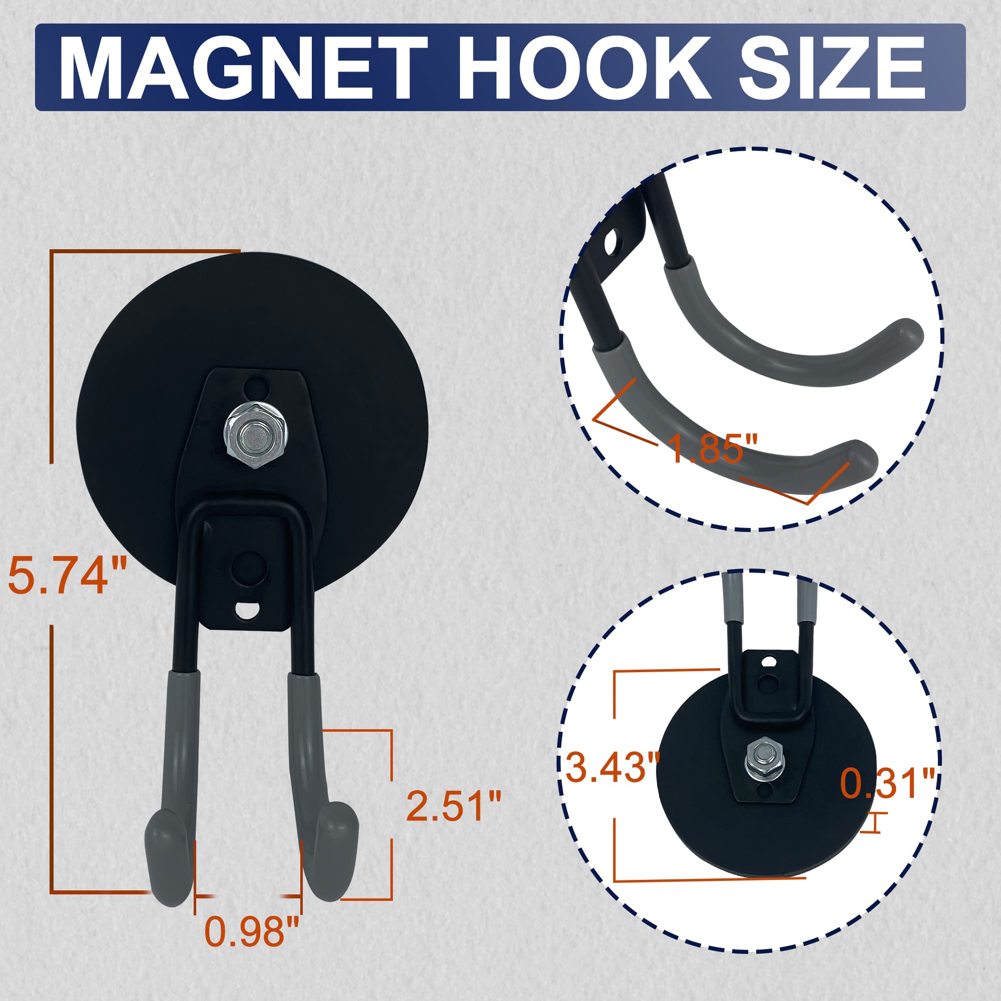 TSUYA Mocne haczyki magnetyczne, 20 kg, magnesy garażowe, haczyki użytkowe, wytrzymałe, do zawieszania narzędzi ogrodowych, wąż przedłużający, elektronarzędzia, organizacja warsztatu, na zewnątrz