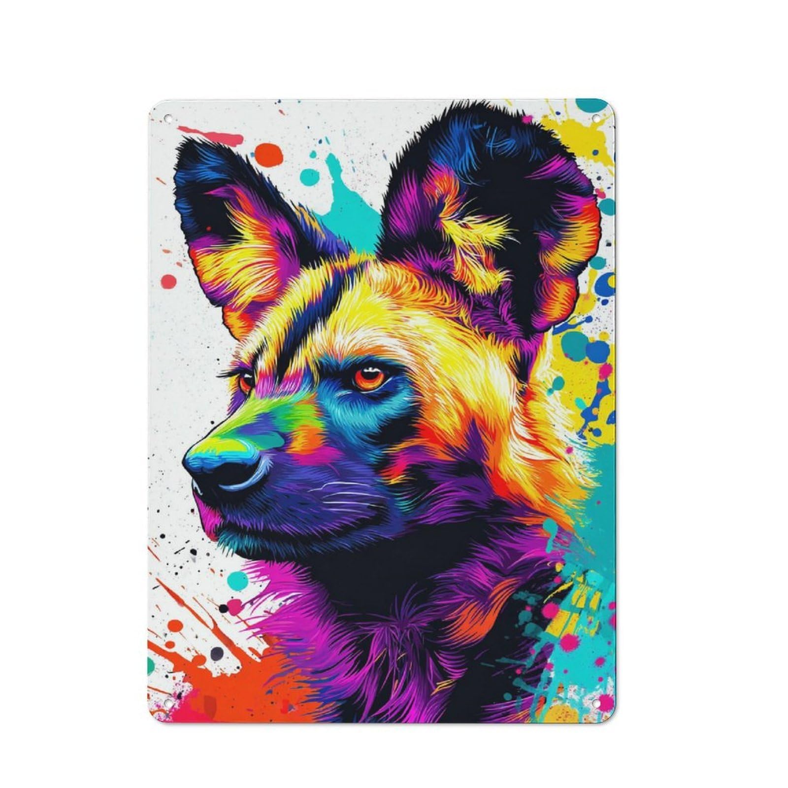 Junmoney Colorful Wild Dog Portrait Retro Metal Wall Sign 40X30cm For Man Cave Or Games Room, A Housewarming Gift For Games Room Collectors