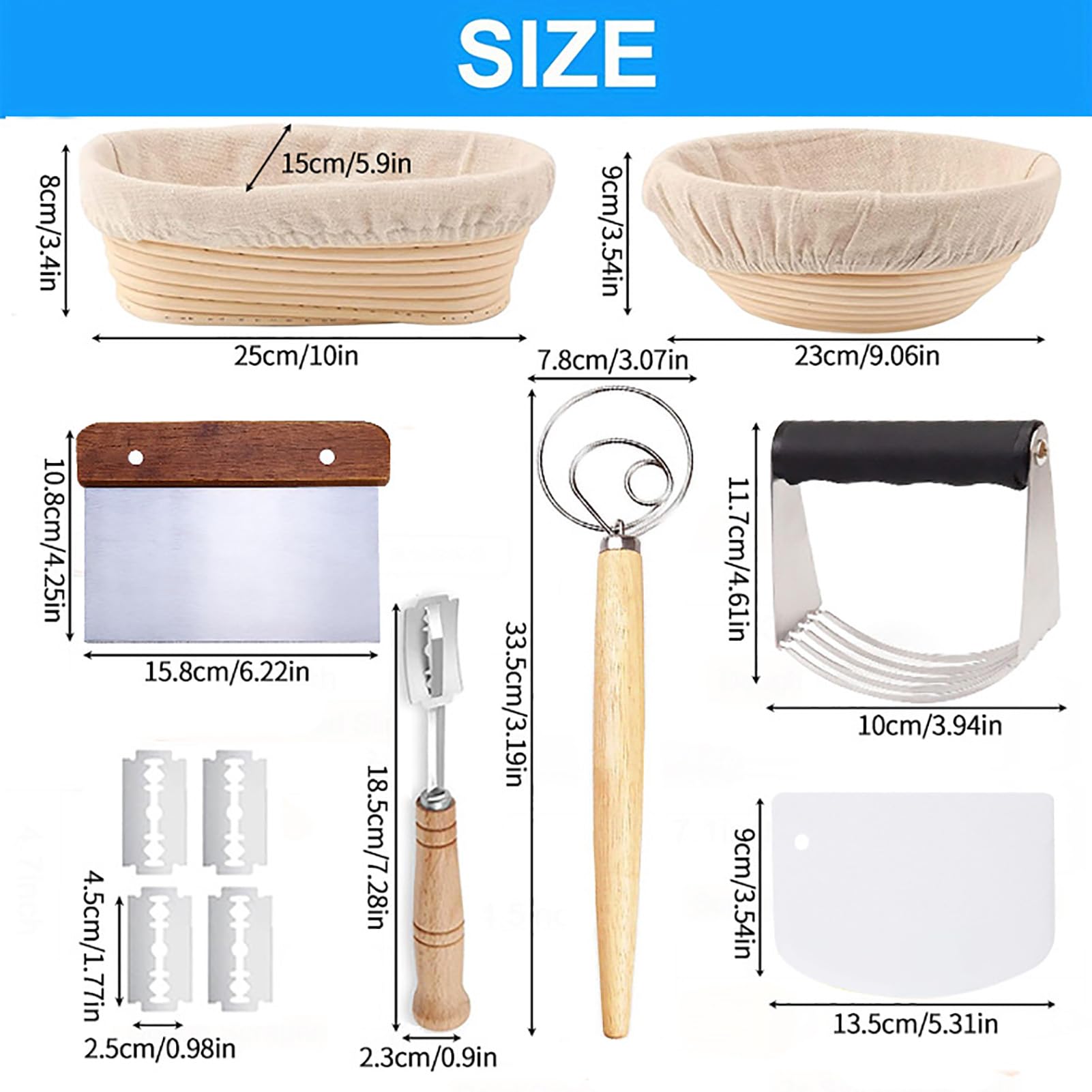Generic Cestino da forno per pane con riscaldatore, cestino per fermentazione del pane, set per la preparazione del pane, cestino europeo per pane vite, raschietto, mixer, set di utensili da forno