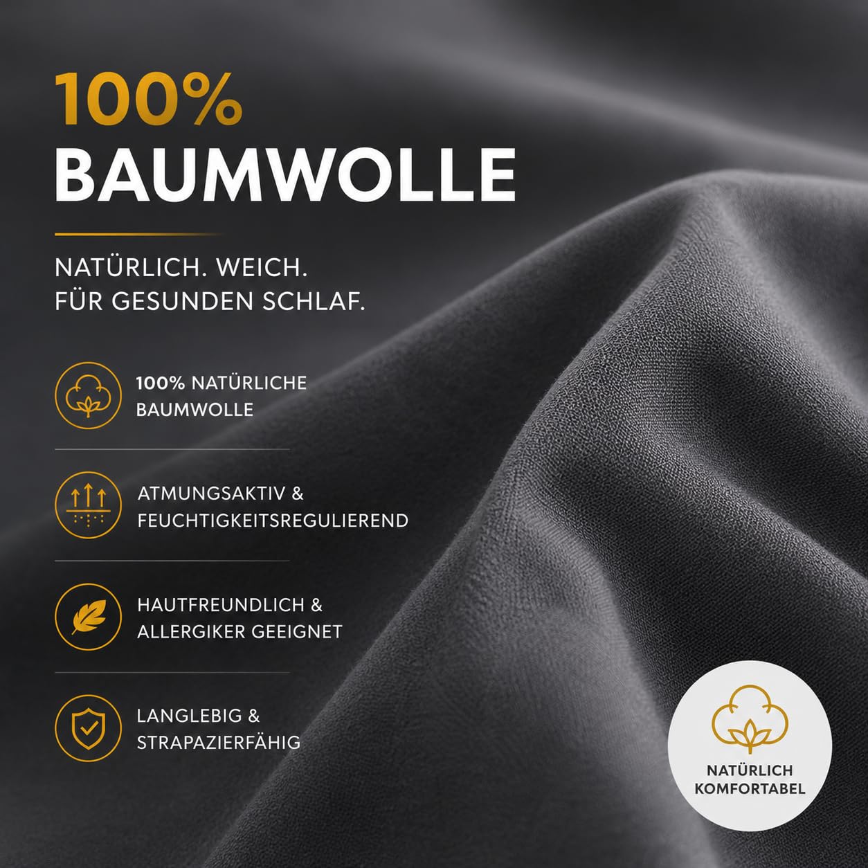 Sleeptime Bettwäsche 200x220 3-teilig - 100% Baumwolle - 1x Bettbezug 200x220 cm + 2X Kissenbezug 60x70 cm - Oeko-TEX®, Knopfverschlüsse, pflegeleicht - atmungsaktiv & hautfreundlich - Anthrazit Grau