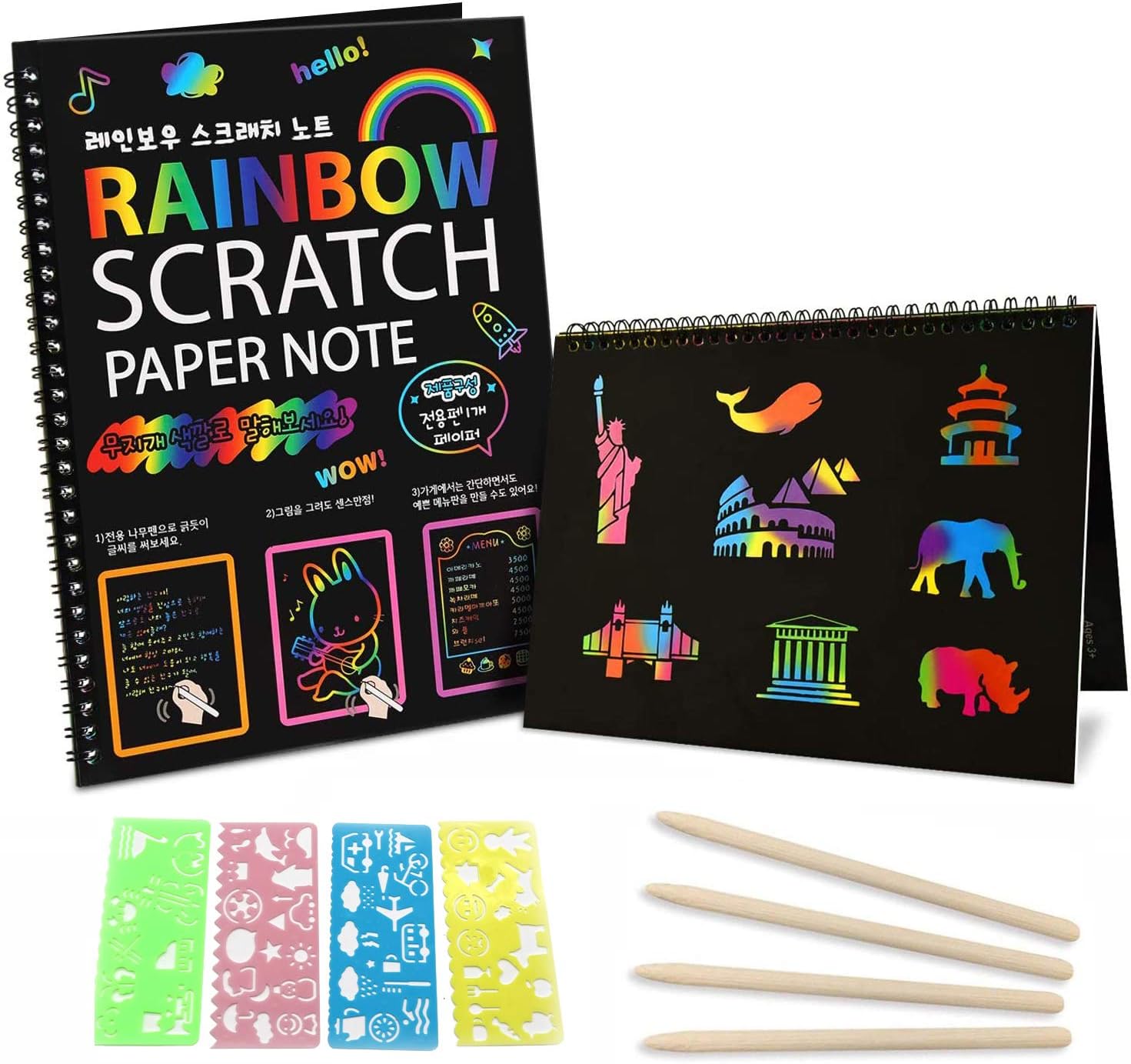Angju Scratch Paper Art Notebooks - Rainbow Scratch Off Art Set for Kids Activity Color Book Pad Black Magic Art Craft Supplies Kits for Girls Boys Birthday Party Favor Game Christmas Toys Gift