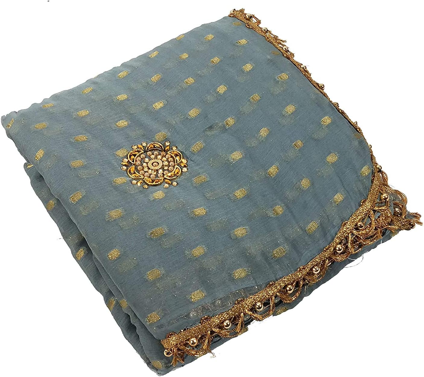 GenericWomen's Rajasthani Jaipuri Nazneen Chiffon Saree with Blouse (Grey)