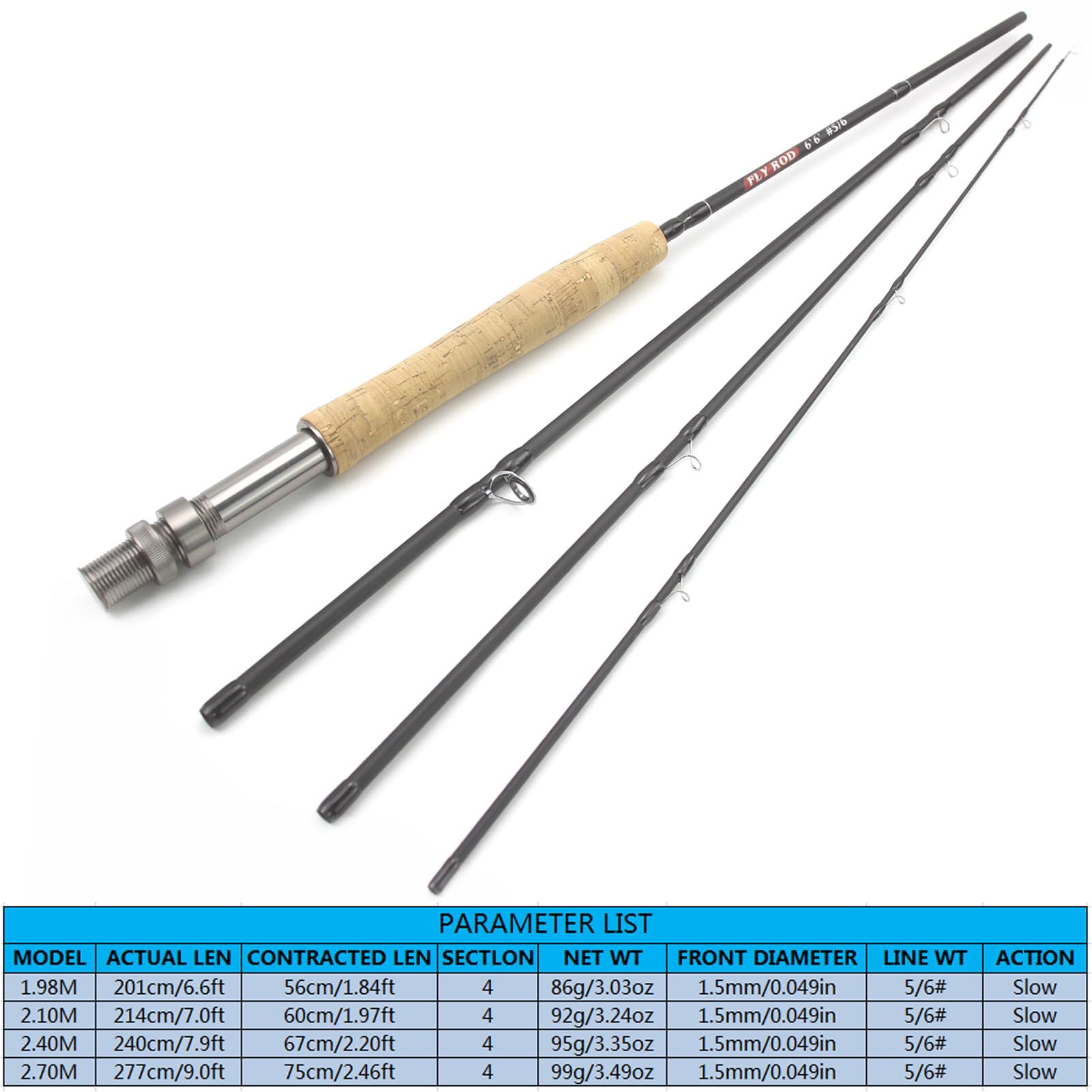 1.98M 2.1M 2.4M 2.7M Telescopic Carbon 4 Sections Fly Fishing Rod Fast Action Freshwater Fly Rods for Trout Salmon Fishing Portable Sea Pole