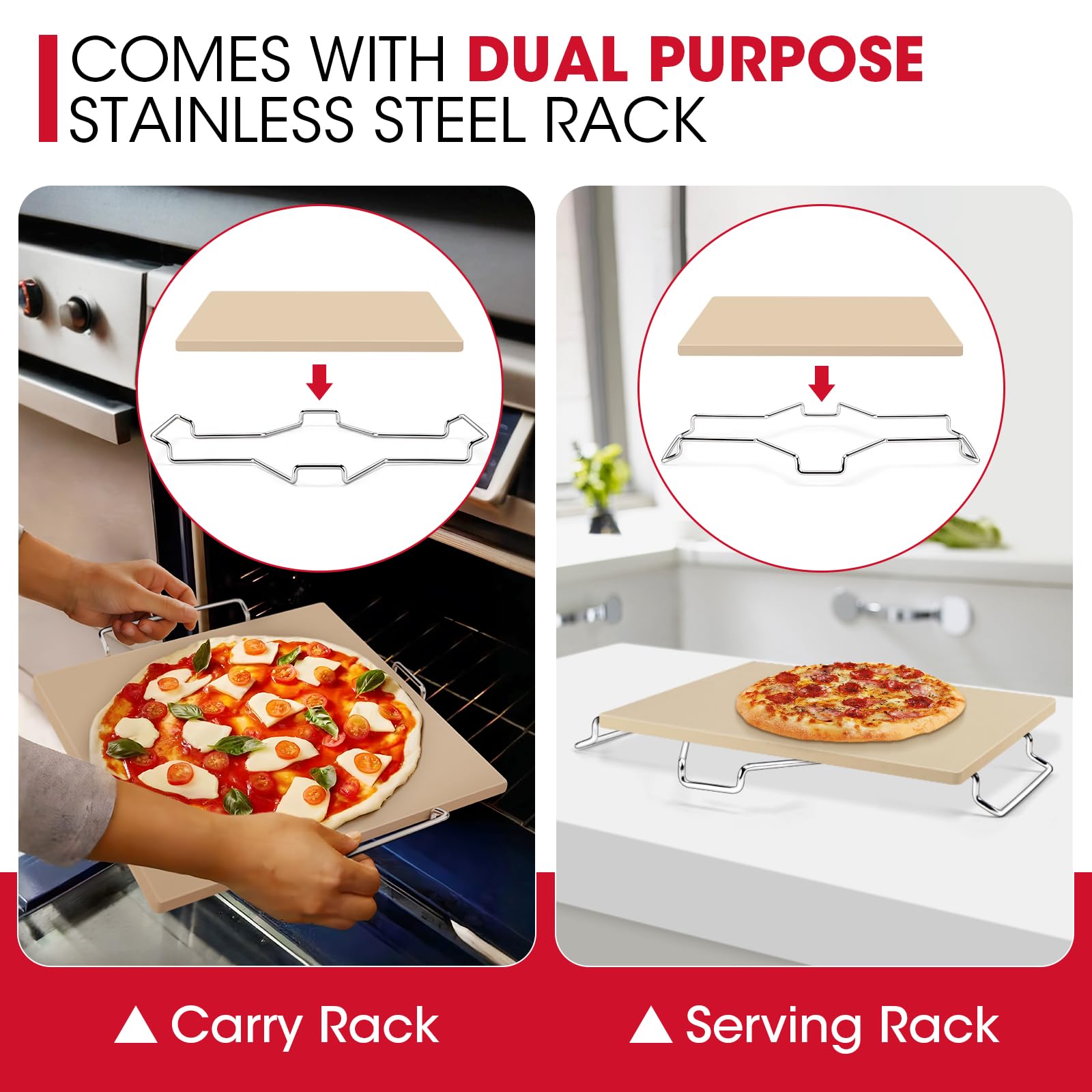Unicook 30.5 x 30.5 cm Square Pizza Stone for Oven and Grill Cordierite Baking Stone for Bread Pie and Cookies - Image 4