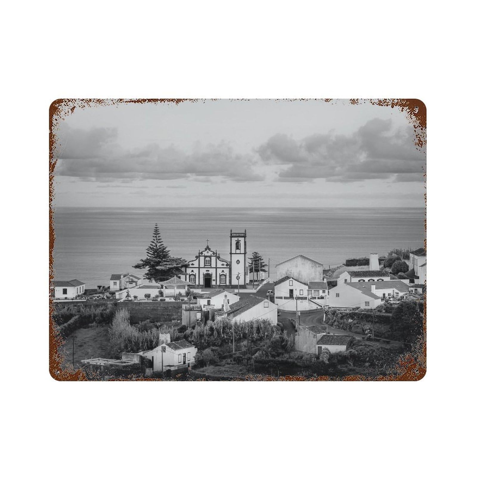 xiaoxiaoshen Black And White Azores Photo Decor Portugal Wall Decor Art Metal Tin Poster Modern Home Decor Art Home Bar Shop Decorations Vintage Sign 30x40cm