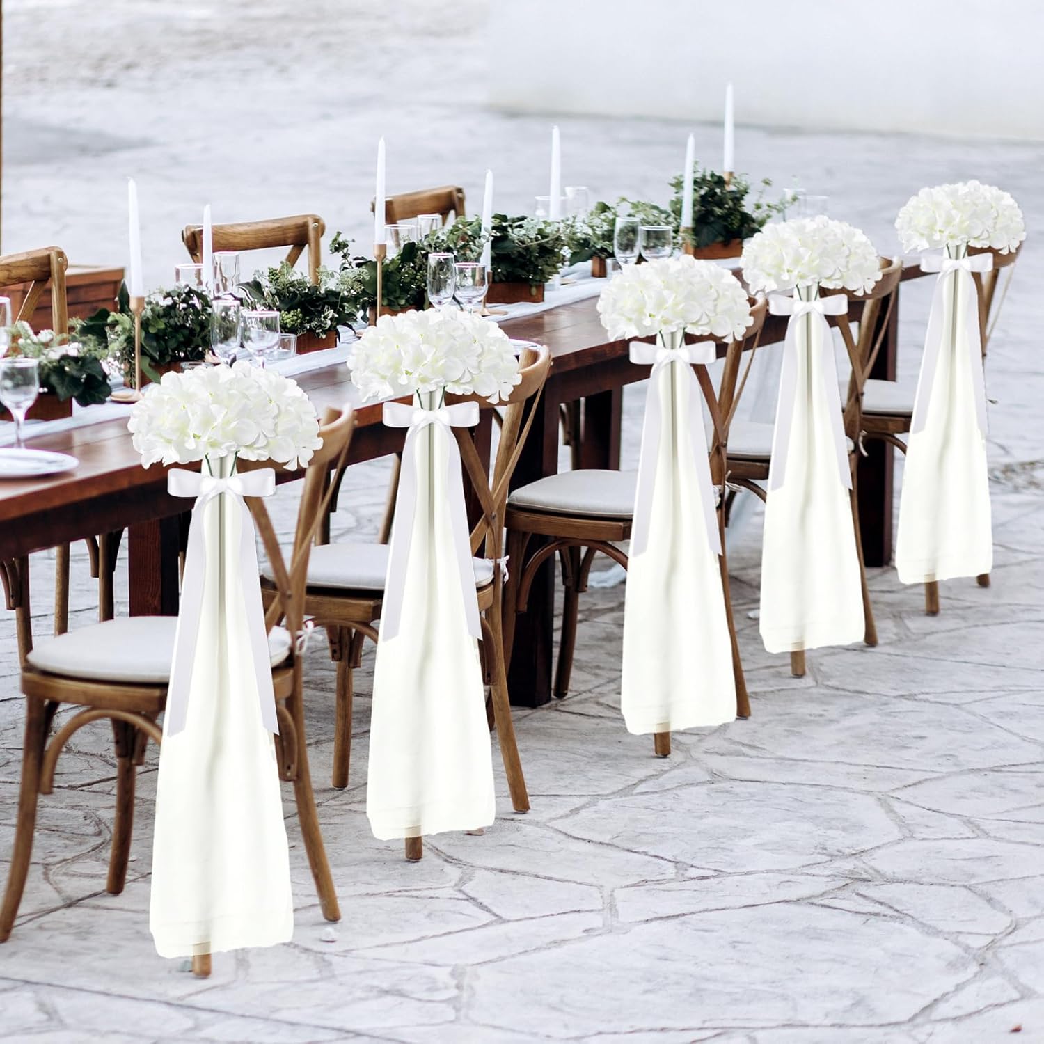 VitalCozy 24 Set Wedding Aisle Chair Decorations for Wedding Ceremony Pew Decor Chiffon Chair Sashes with Ribbon Bows and Artificial Floral for Church Aisle Bulk Decorations (Hydrangea)