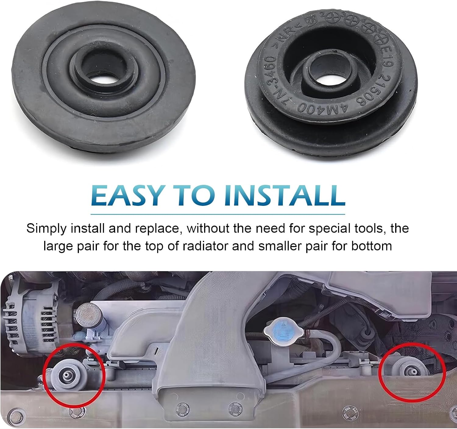 4 PCS Car Radiator Mount Bushings, Rubber Radiator Mount Bushings, OEM 21506-4M400 21507-4M400, Compatible with Altima Cube NV200 Sentra Versa Pathfinder Rogue Murano