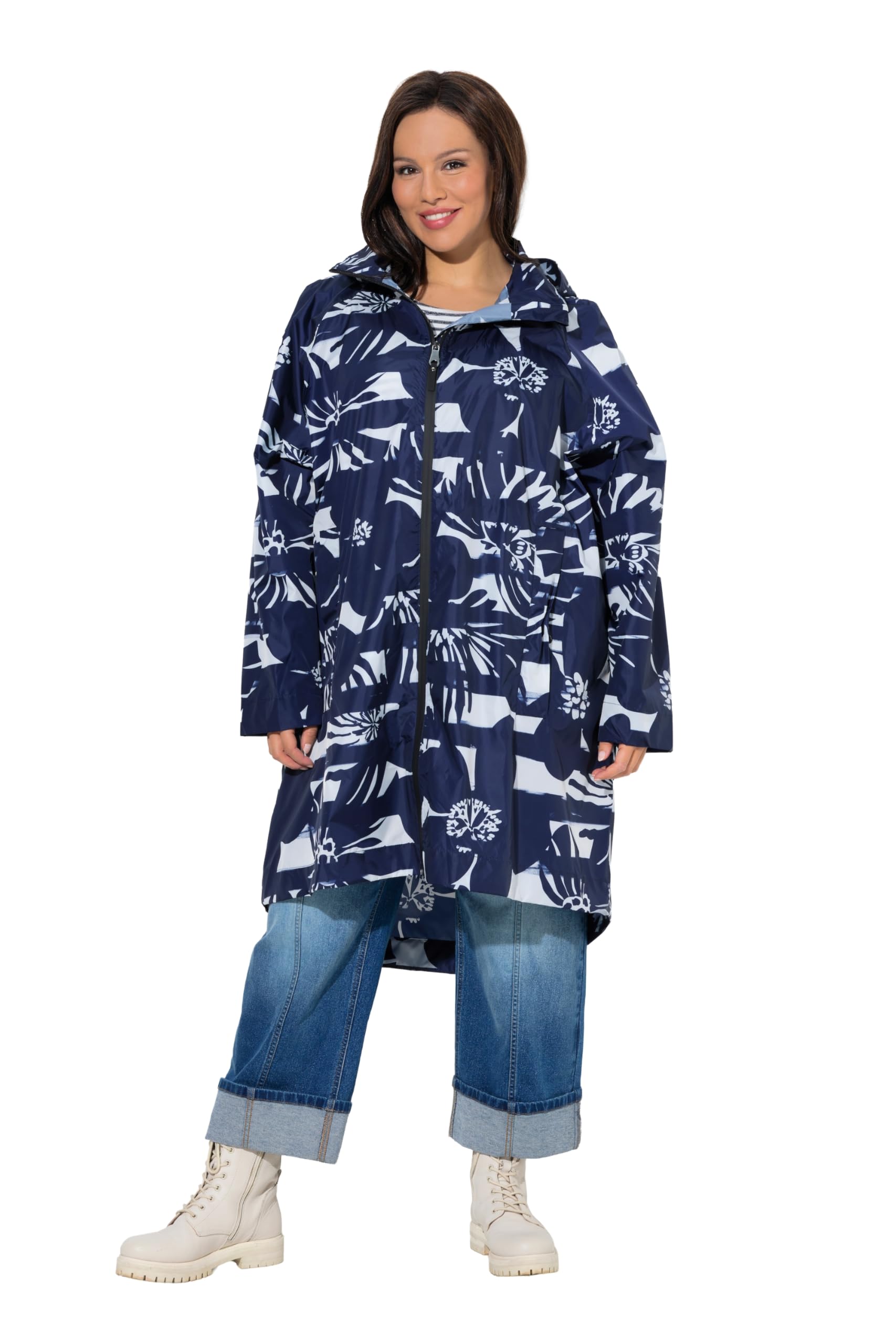 Ulla Popken Damen große Größen Übergrößen Plus Size HYPRAR Regenjacke, Streifen, wasserdicht, Kapuze 846919