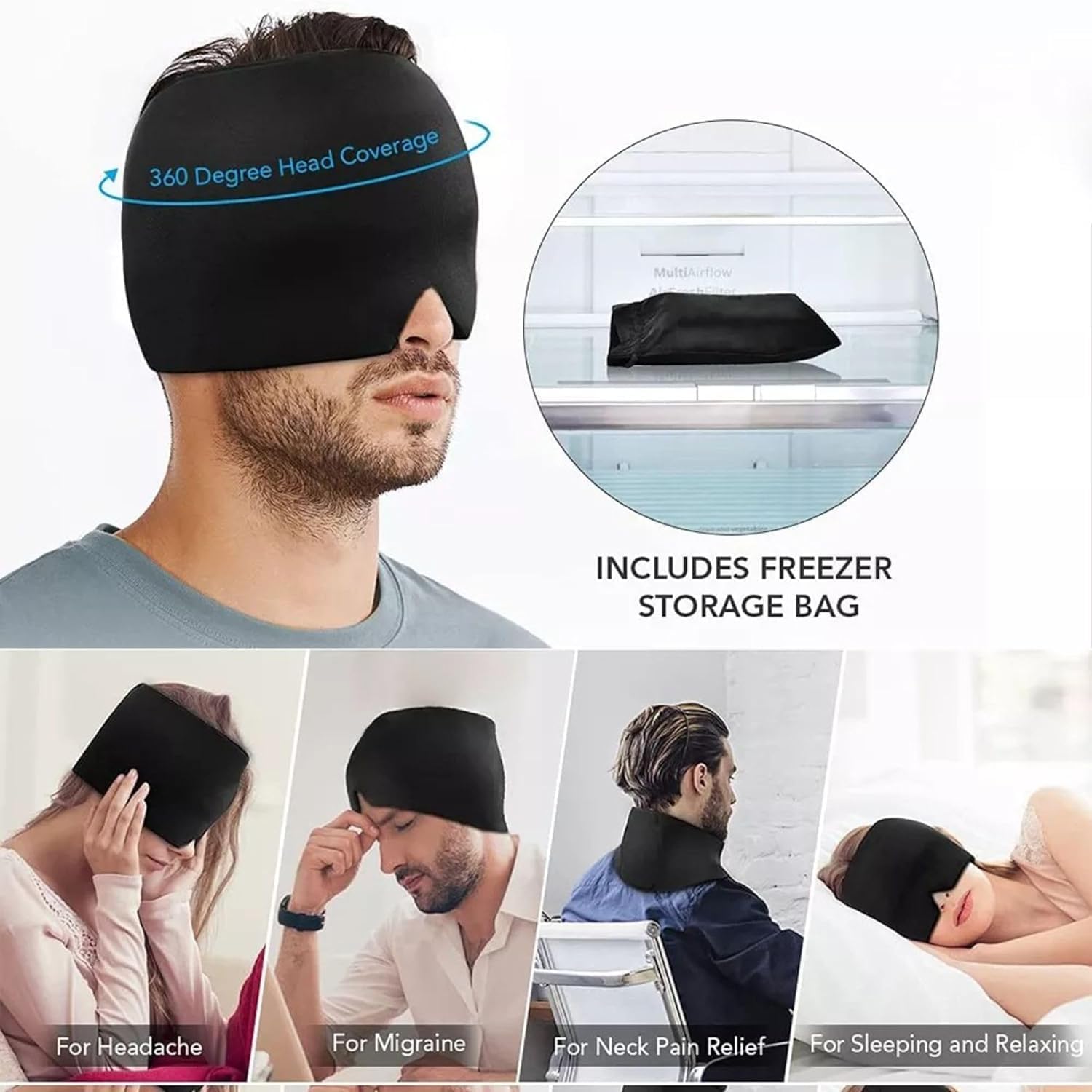 Netora Migraine Relief Cap – Hot & Cold Therapy Headache Cap for Migraine, Sinus & Tension Relief - Thermax Gel Ice Head Wrap for Instant Comfort & Relaxation – Reusable Migraine Cap for Men & Women - Multicolor 4