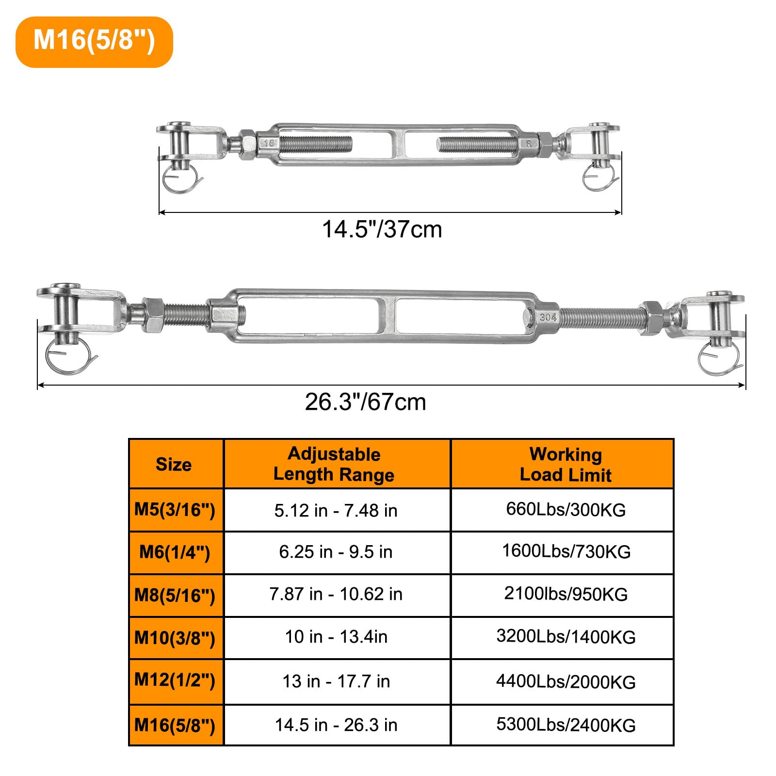 QUARKZMAN 4Pcs M16(5/8") Tendeurs À Câble À Mâchoire Et Mâchoire