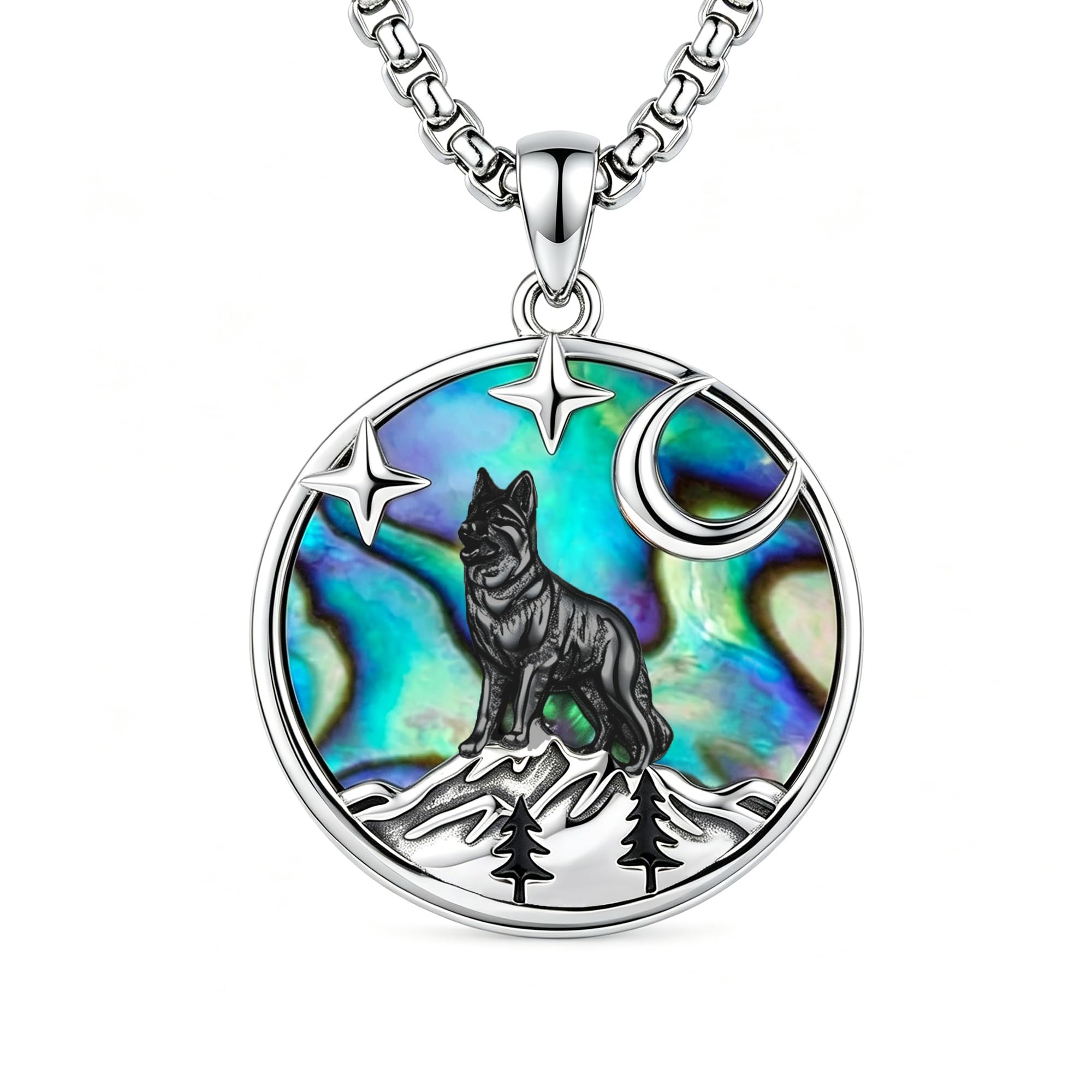 DAYLINLOVE Hund Kette 925 Sterling Silber Dackel/Schnauzer/Yorkshire/Grayhound/Deutscher Schäferhund Berg Baum Abalone Muschel Anhänger Schnauzer Hund Schmuck Geschenk für Damen Frauen Mädchen