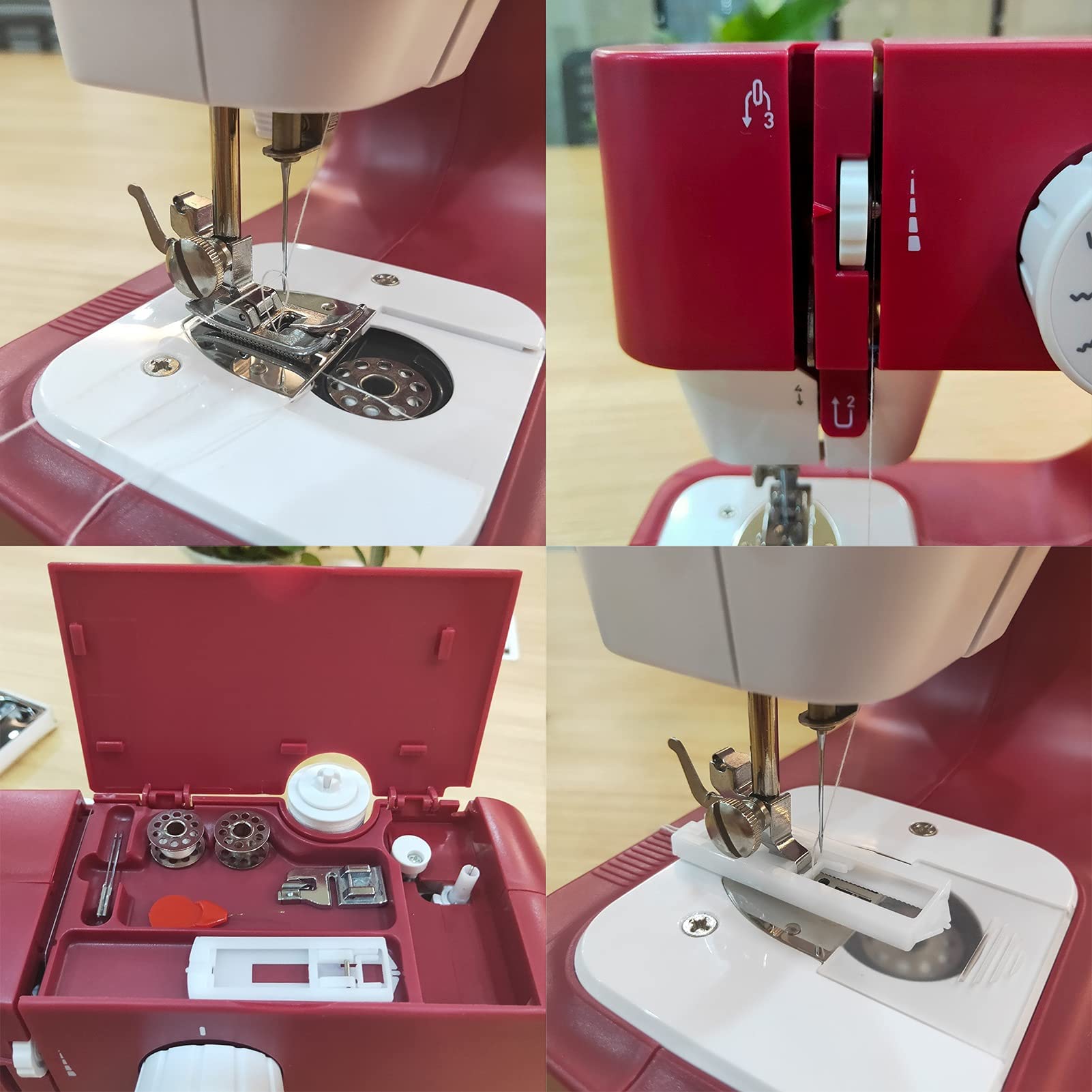 Máquina de Coser Portátil, Máquina de Coser Eléctrica con 12 Puntadas Incorporadas, Ojal de 4 Pasos, Puntada Reversa y Luz LED, Máquina de Coser Compacta para el Hogar para Reparación de Ropa y Manual