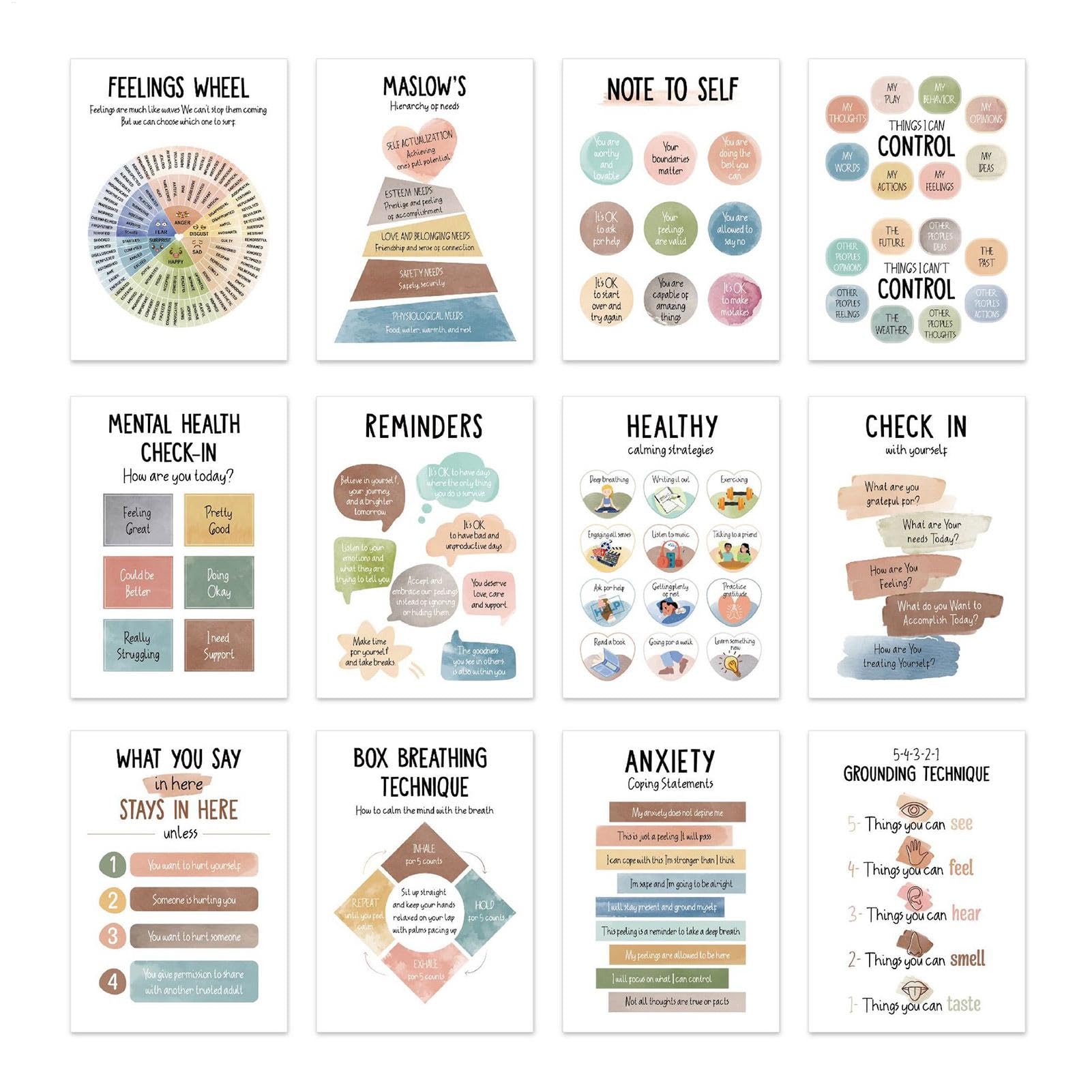12 Pieces Mental Health Matters Poster For Classroom School Therapists Offices Decor Emotional Regulation Supplies Calm Emotion Charts Growth Mindset Inspirational Posters For Decor
