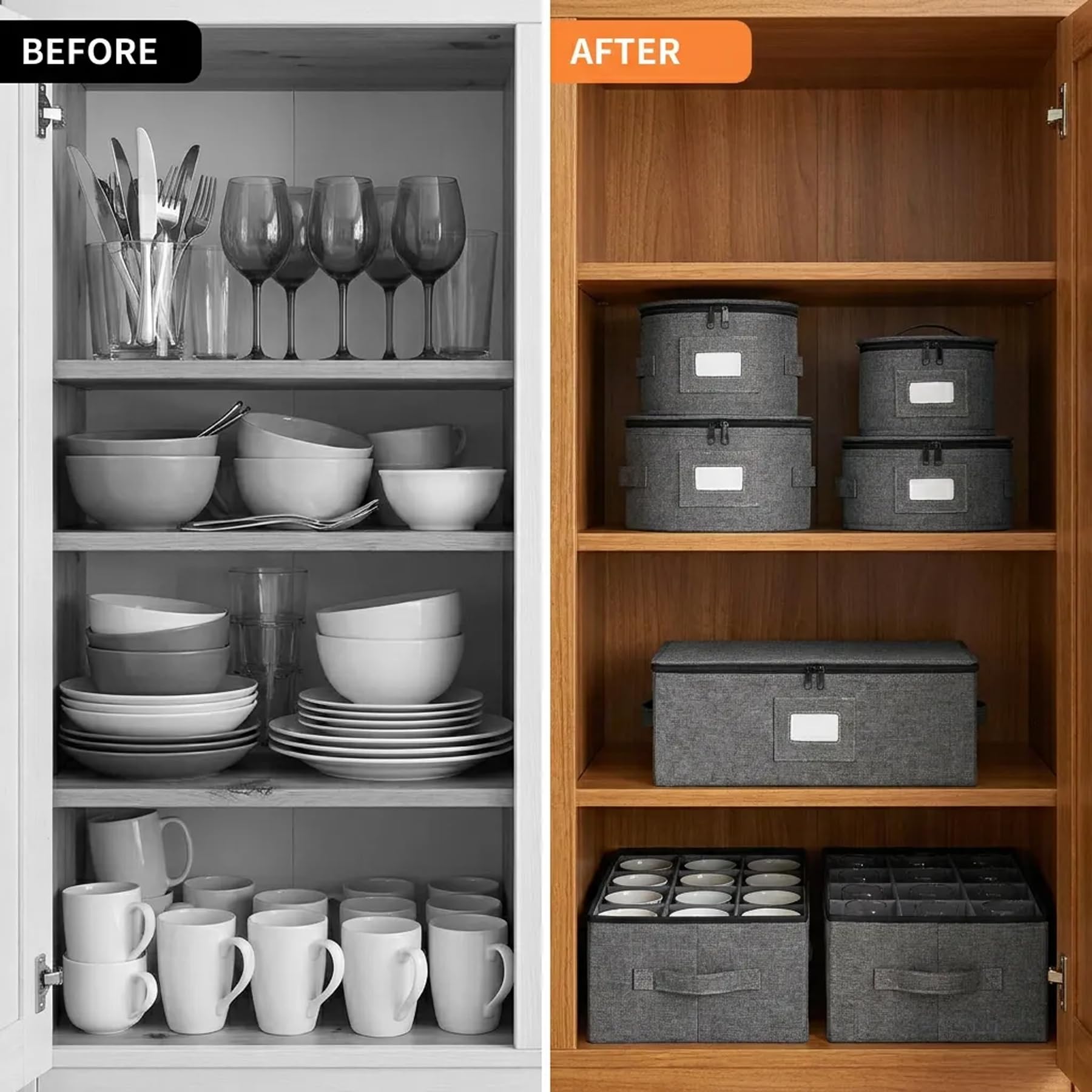 China Storage Container, Storage Box for Tableware, Pack of 6 Moving Boxes with Divider, Tab Window, Stackable, Hard Bowl Storage Box for Wine Glasses for Kitchen Organisation