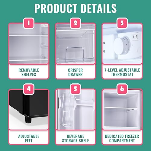 Miniatura 6 de WANAI Refrigerador de 5.0 pies cúbicos con congelador, refrigerador de doble puerta con 7 ajustes de temperatura ajustable, refrigerador pequeño