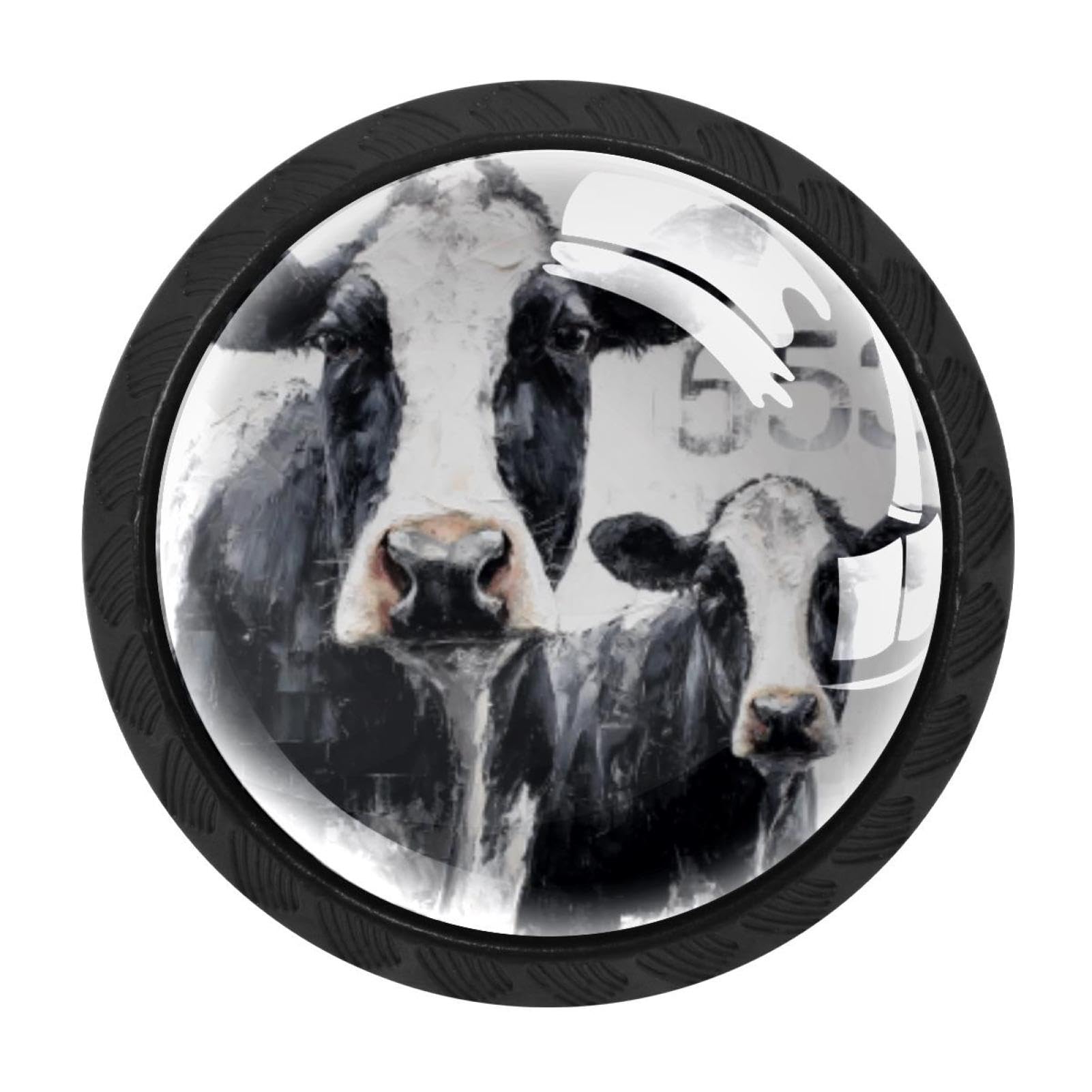 CHENZZZZ 4 Pack Round Cabinet Knobs for Kitchen Bathroom Closet Dresser Cabinets, Black White Cows