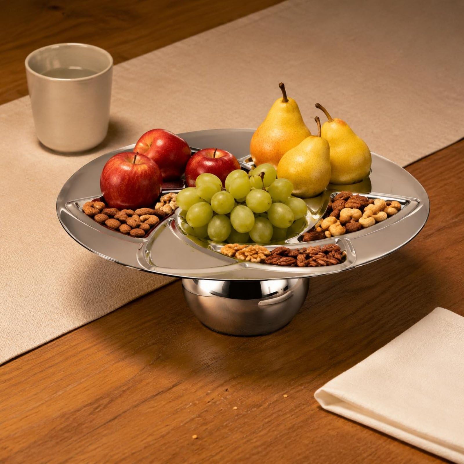 Industrial Tray Edelstahl Serviertablett Obstteller Snackschale Dekotablett Polierte Metalloberfläche Leicht zu Reinigen für Wohnzimmer Esszimmer Kaffeetisch Treffen