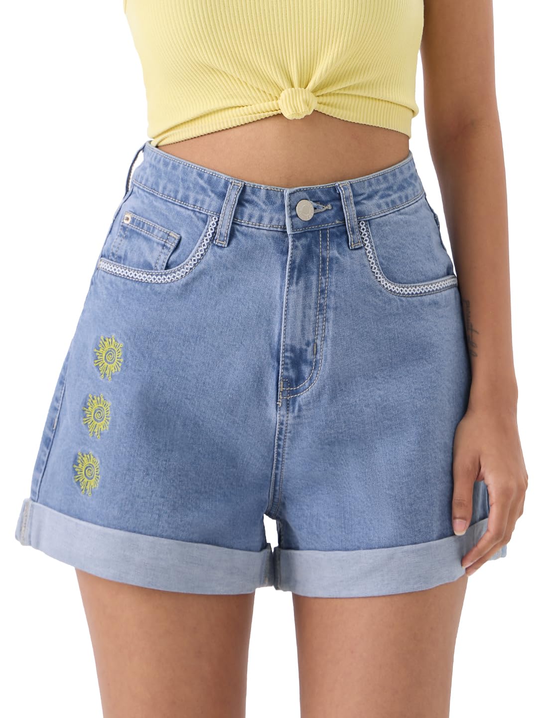 the souled store TSS Originals: Phantom Women and Girls Green and Black Shorts Women's Shorts Ladies Casual High Waisted Summer Cotton Lounge Trendy Fashionable Short Length Loose Thigh Fit-picture-47