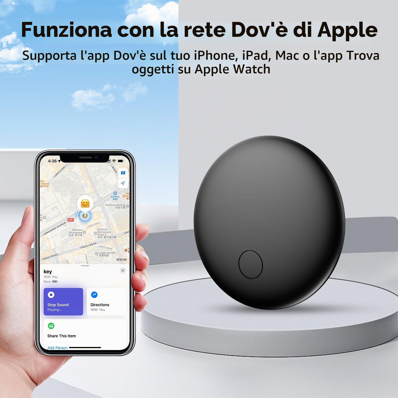 Air Tracker Tag-1 Pezzi, Smart Tag Compatibile con Apple Find My (Solo IOS), Bluetooth Localizzatore per Portafogli, Chiavi, Zaini, Bagagli, 100dB Bip, Batteria Sostituibile, IP68 impermeabile