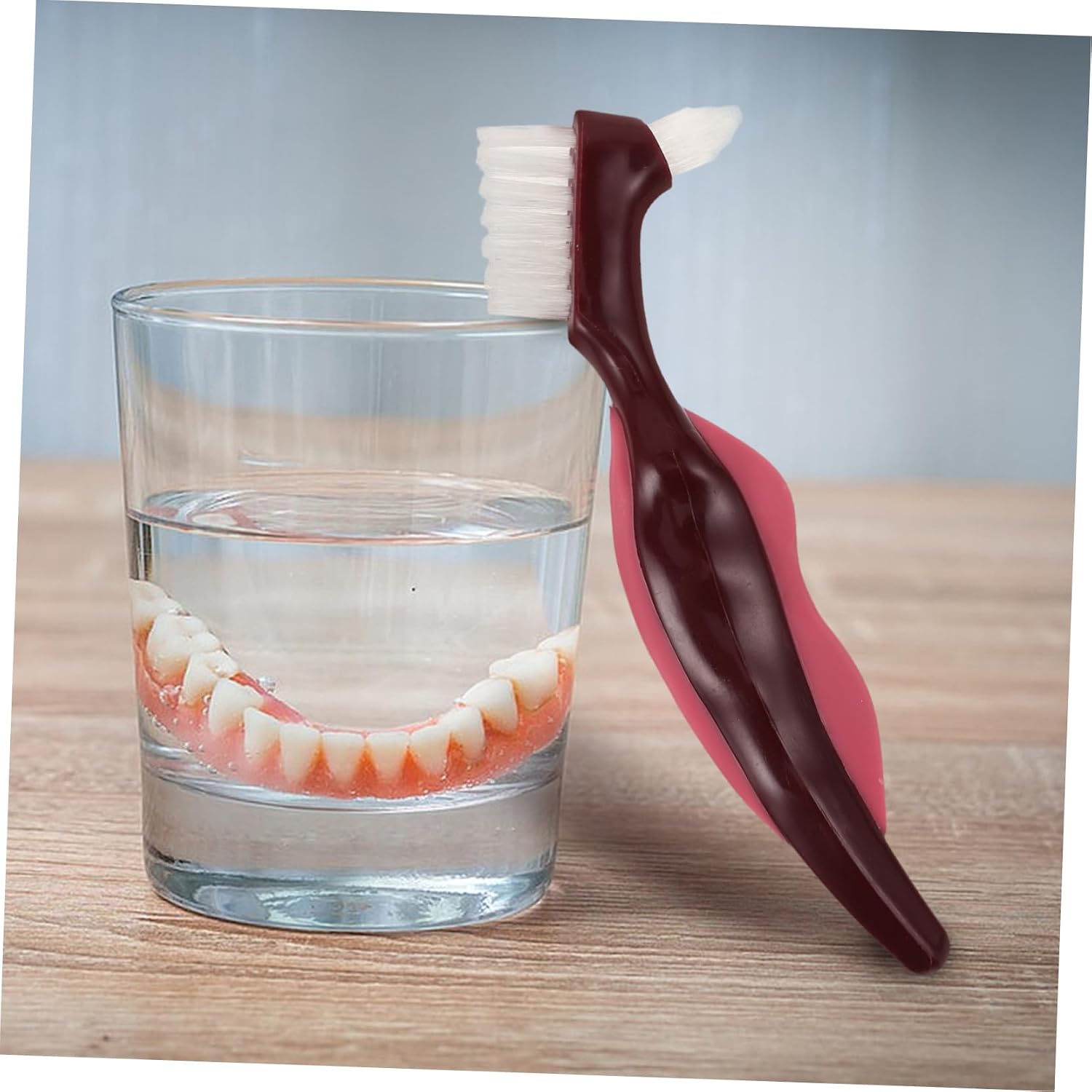 PartyKindom 2pcs Double-Headed Denture Brush Firm Bristle Oral Care Tool for False Teeth Cleaning