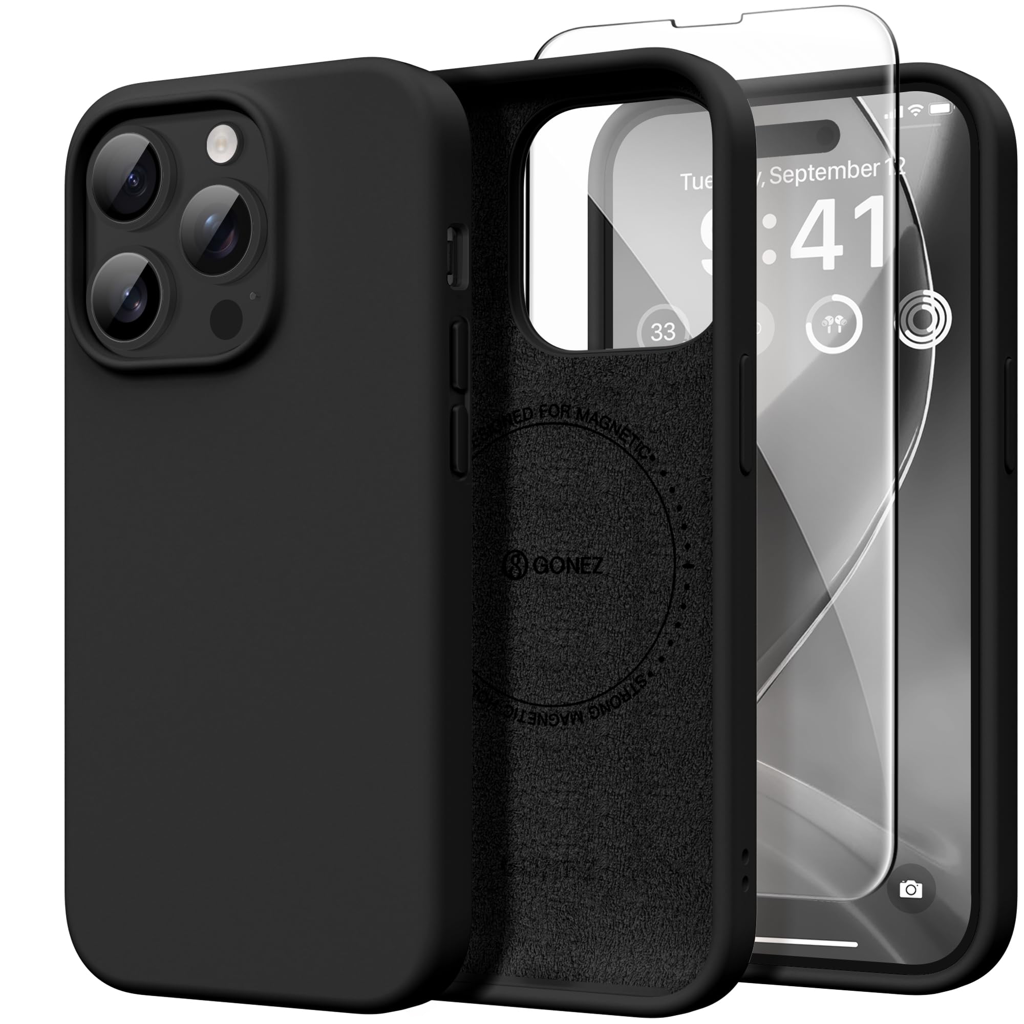 GONEZ Magnetic for iPhone 14 Pro Max Case, Silicone Cover Black