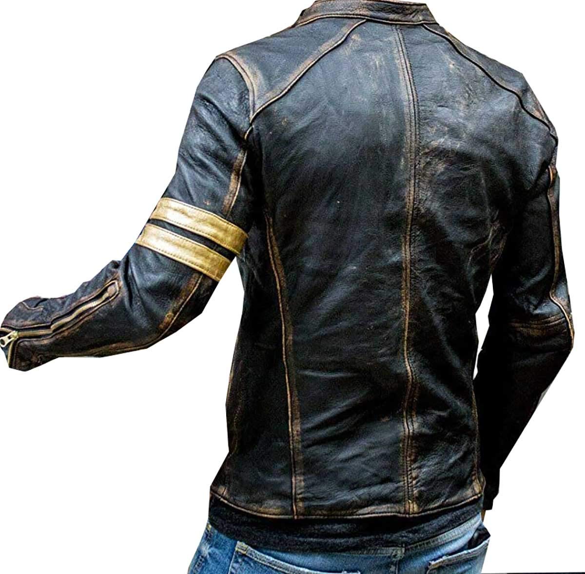 Męska kurtka motocyklowa z prawdziwej skóry w stylu vintage, męska moda, odzież outdoorowa