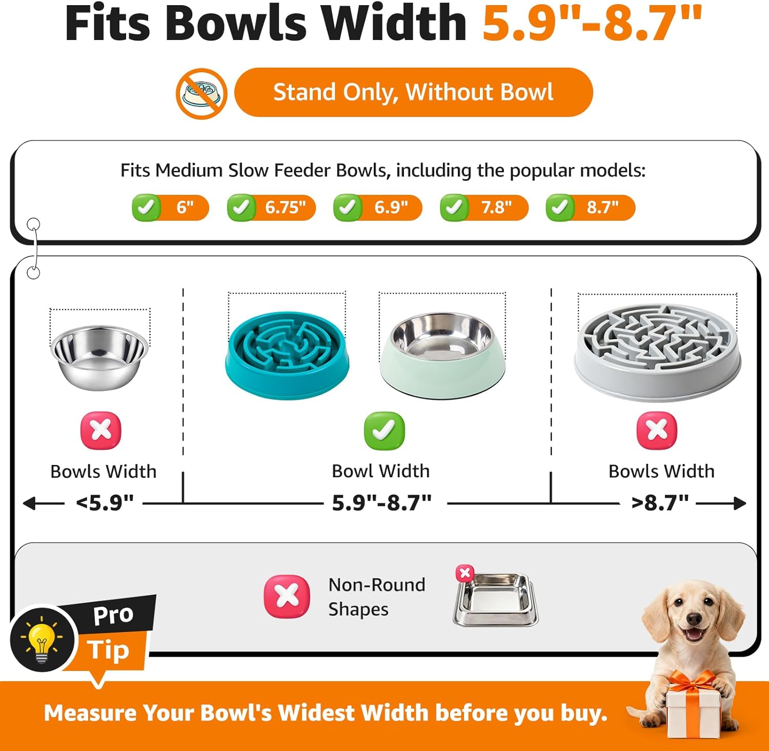 LOOBANI Raised Dog Bowl Stand: Adjustable Width Elevated Dog Bowl Stand Water Food Feeder for Adult, Seniors, Older, Arthritis Dogs, Fits for Bowls Width 5.9"-8.7" (Without Bowls) Black Medium 2 Pack
